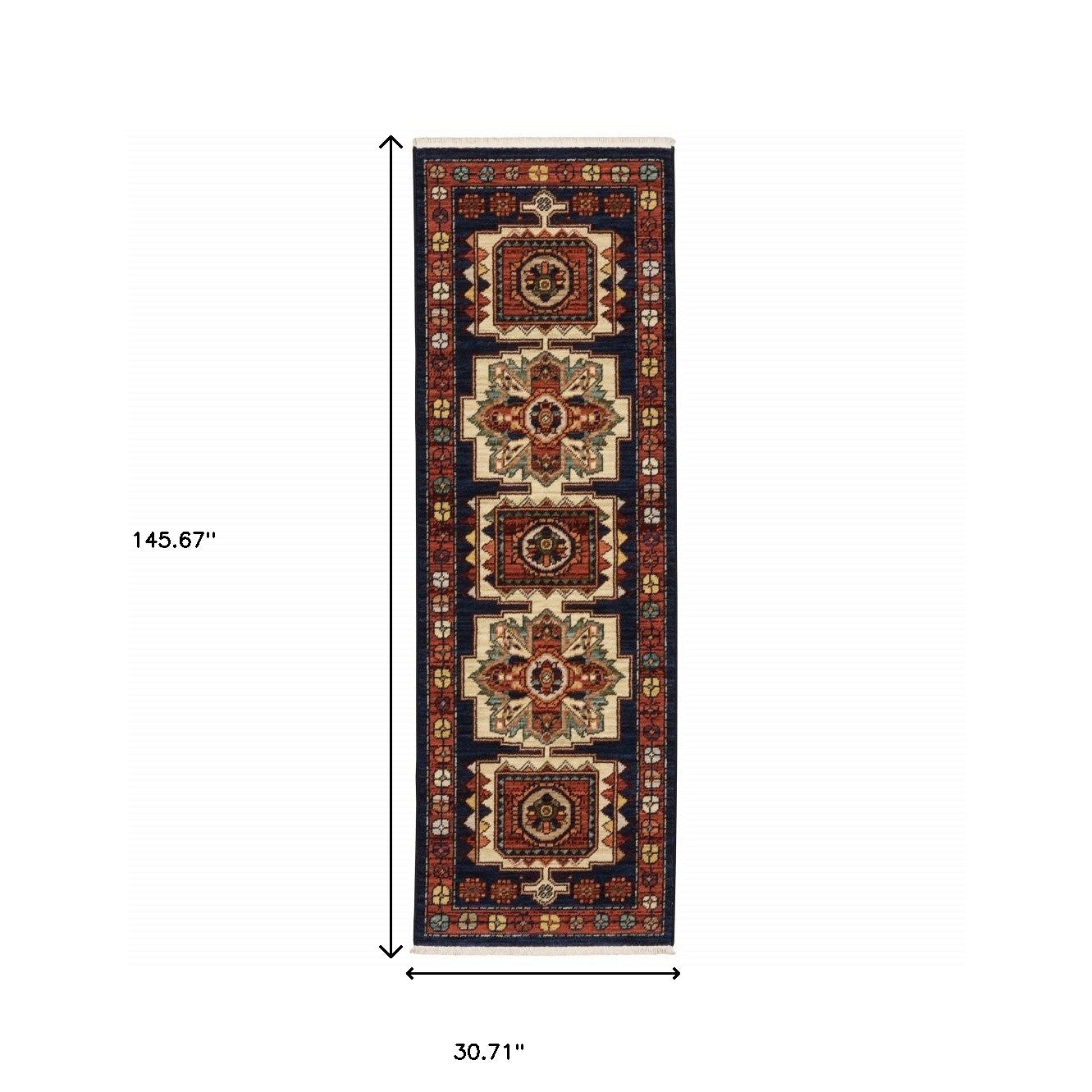2' X 3' Blue Red Machine Woven Medallions Indoor Area Rug-Area Rugs-DECOROLALA