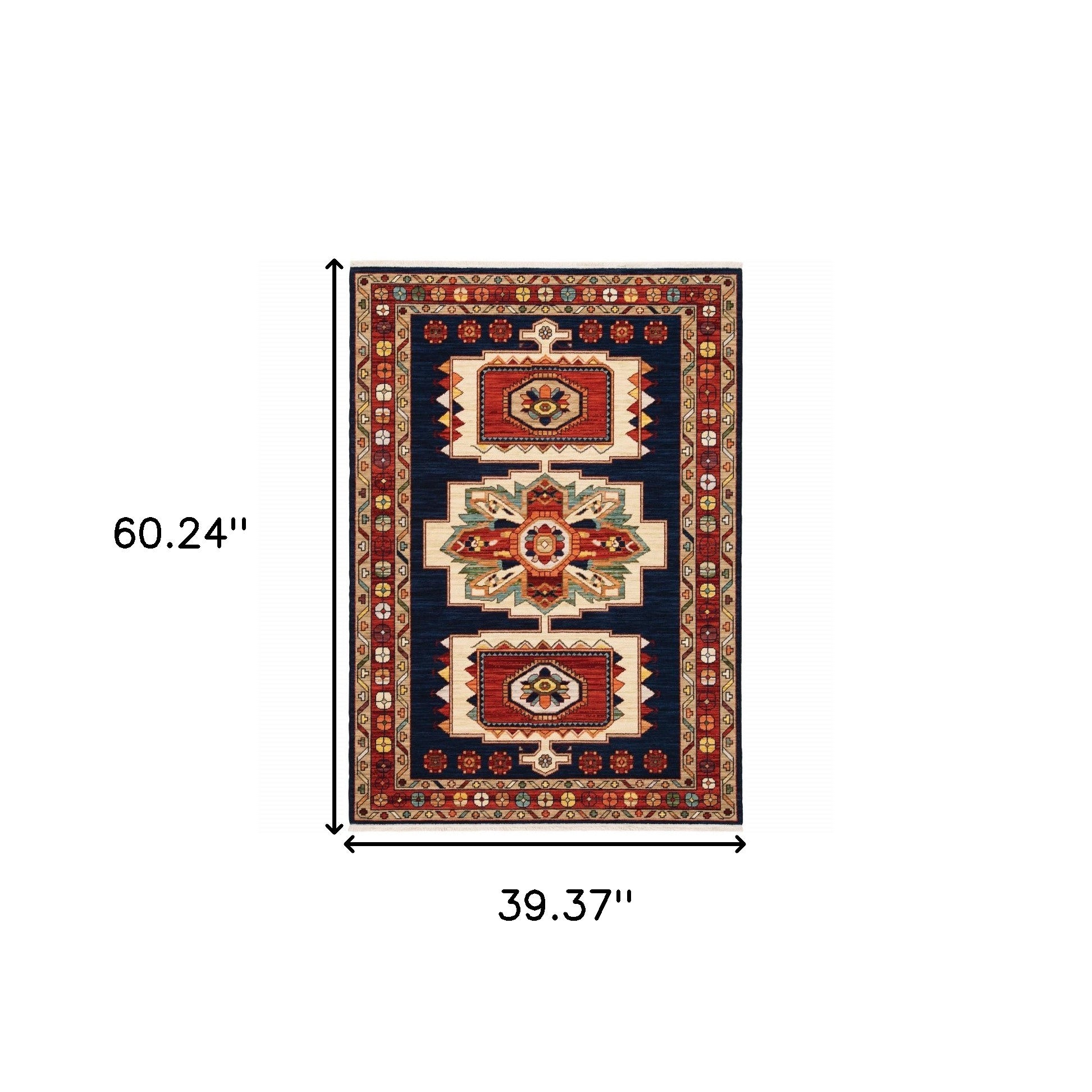 2' X 3' Blue Red Machine Woven Medallions Indoor Area Rug-Area Rugs-DECOROLALA