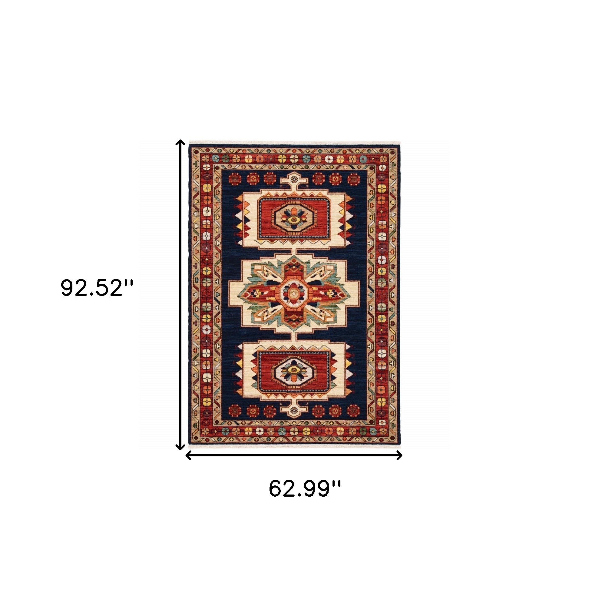 2' X 3' Blue Red Machine Woven Medallions Indoor Area Rug-Area Rugs-DECOROLALA