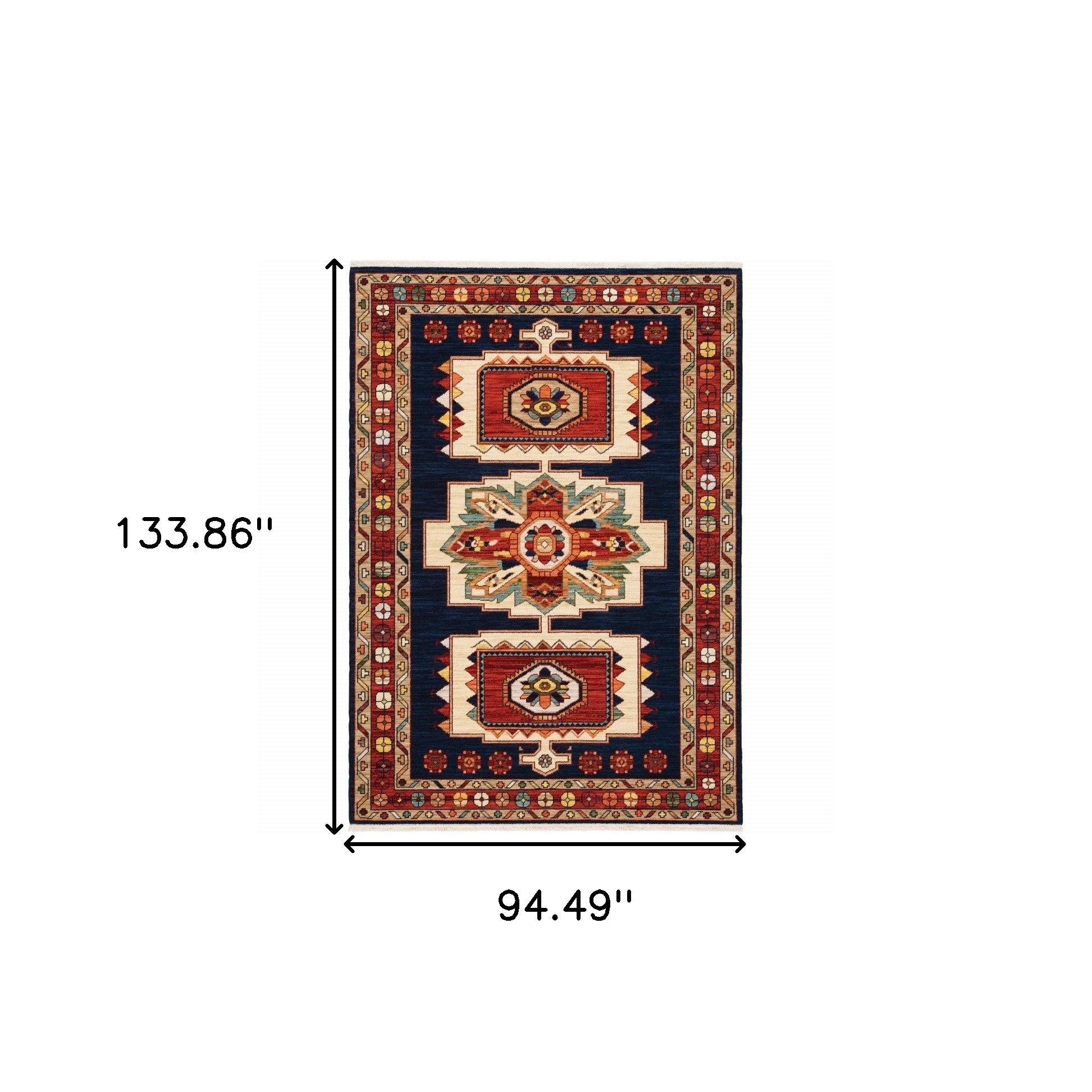 2' X 3' Blue Red Machine Woven Medallions Indoor Area Rug-Area Rugs-DECOROLALA