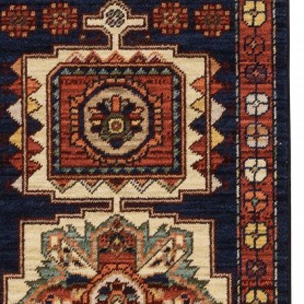 2' X 3' Blue Red Machine Woven Medallions Indoor Area Rug-Area Rugs-DECOROLALA