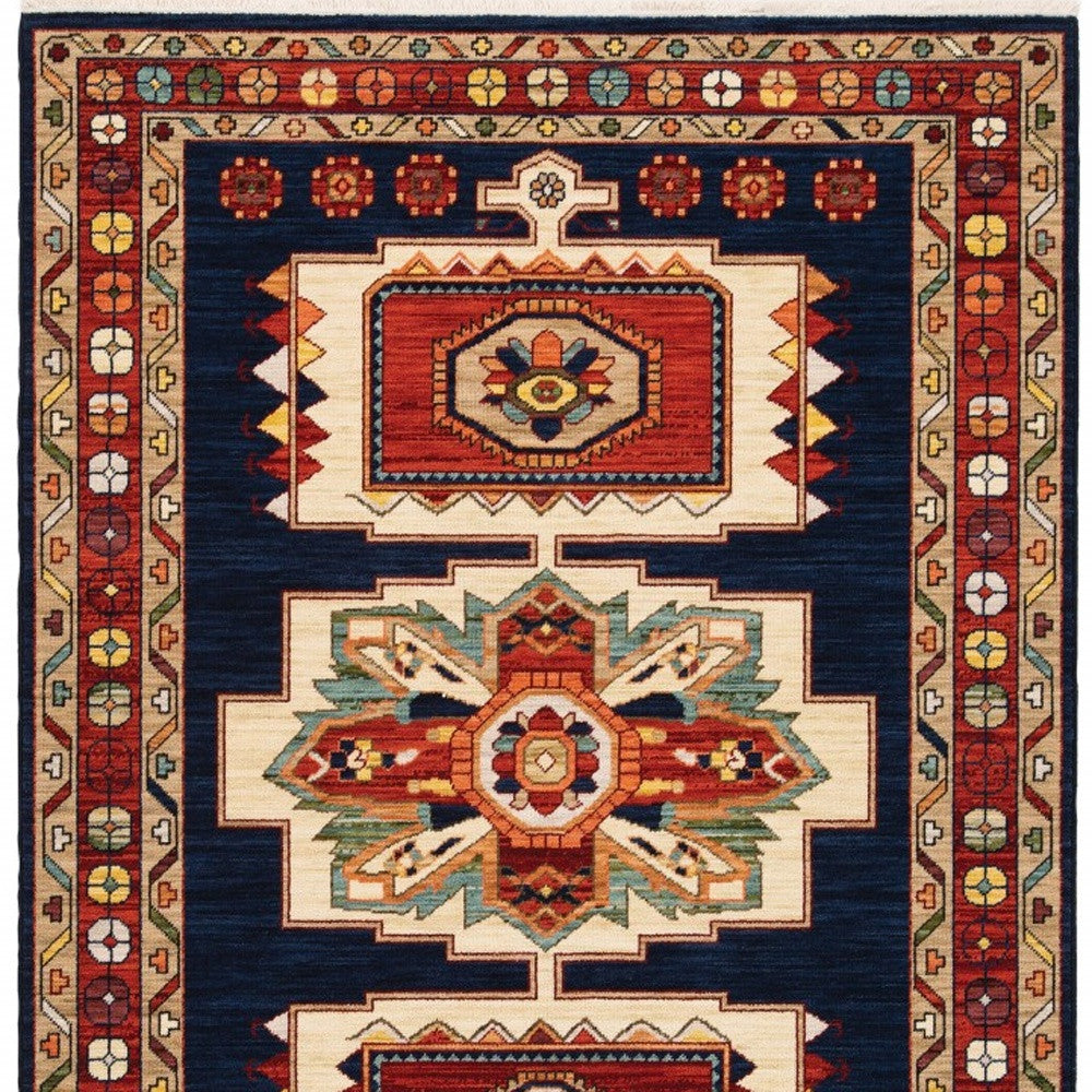 2' X 3' Blue Red Machine Woven Medallions Indoor Area Rug-Area Rugs-DECOROLALA