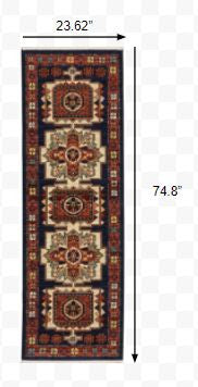 2' X 3' Blue Red Machine Woven Medallions Indoor Area Rug-Area Rugs-DECOROLALA