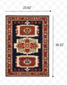 2' X 3' Blue Red Machine Woven Medallions Indoor Area Rug-Area Rugs-DECOROLALA