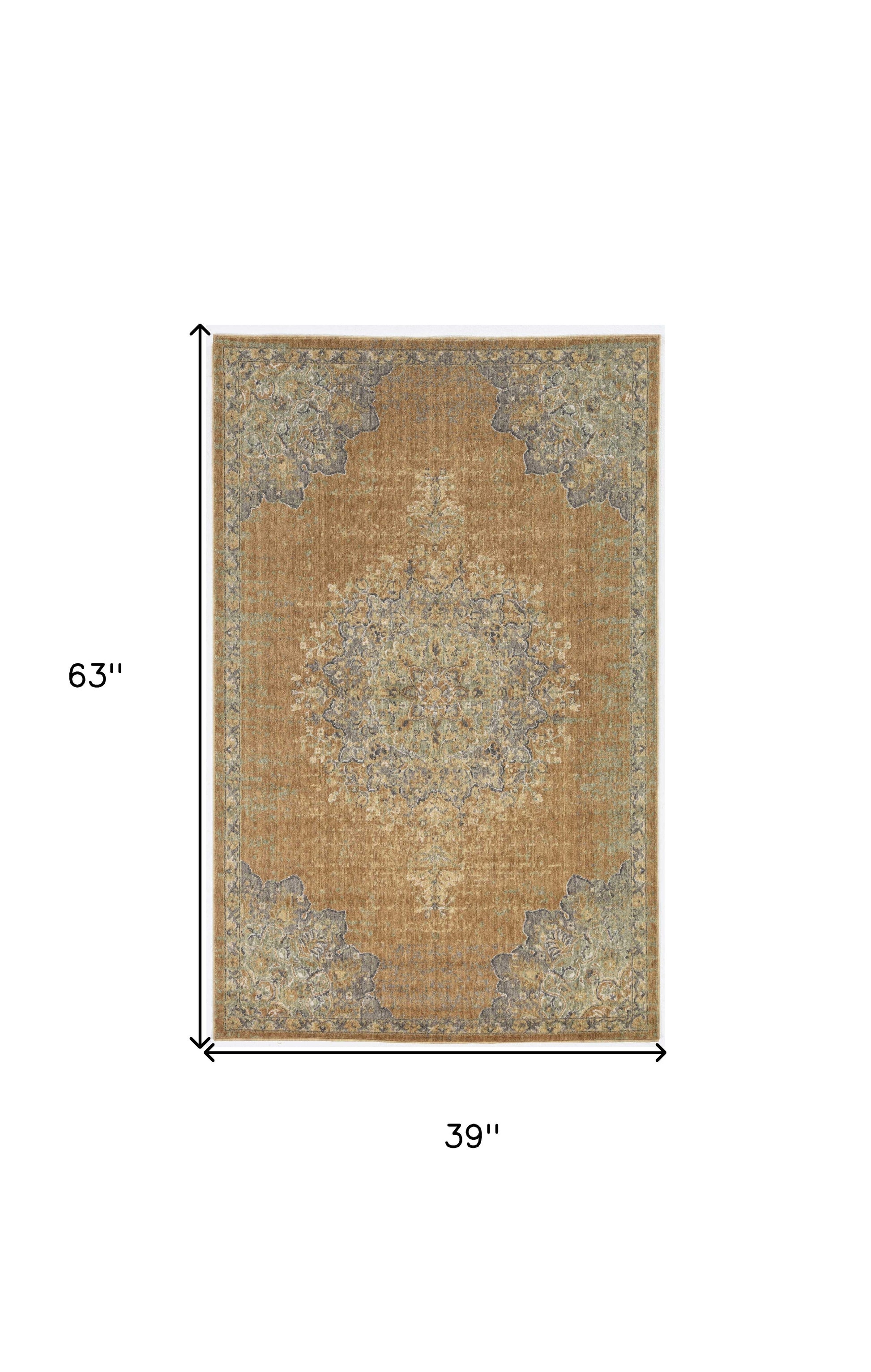 2' X 3' Brown And Gray Wool Medallion Area Rug-Area Rugs-DECOROLALA