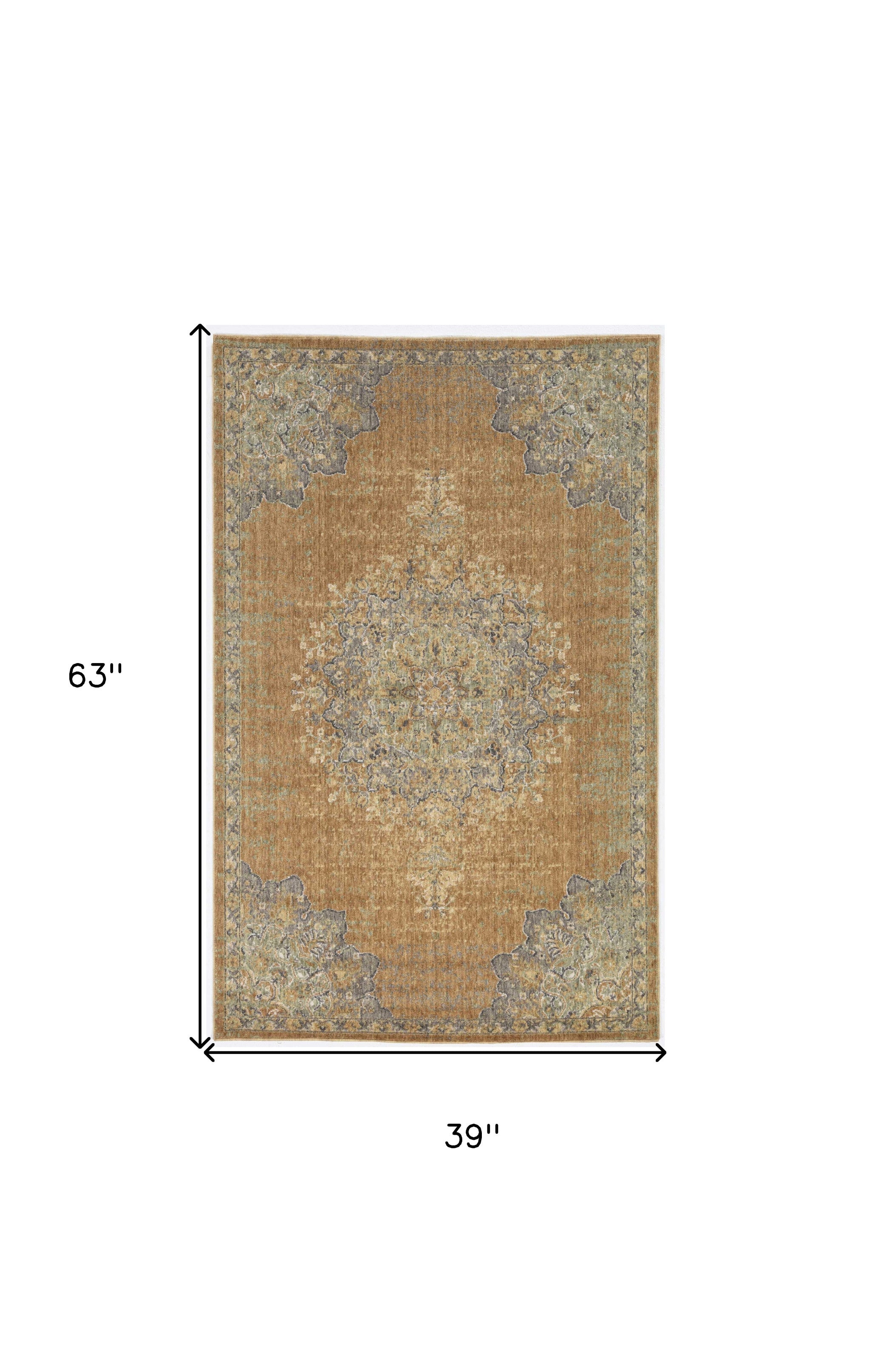 2' X 3' Brown And Gray Wool Medallion Area Rug-Area Rugs-DECOROLALA