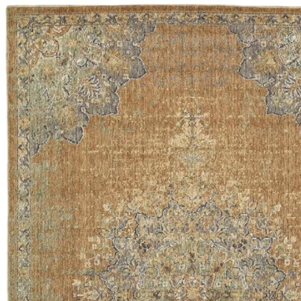 2' X 3' Brown And Gray Wool Medallion Area Rug-Area Rugs-DECOROLALA
