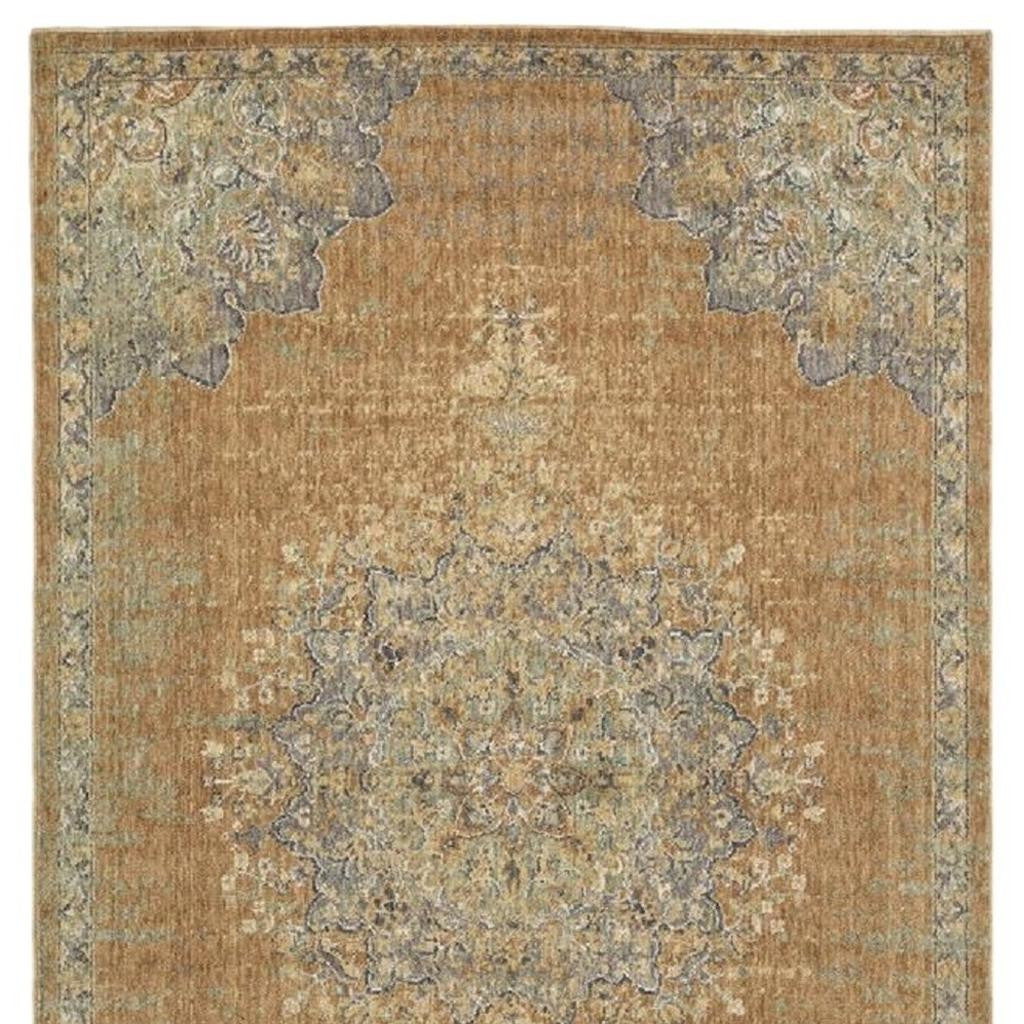2' X 3' Brown And Gray Wool Medallion Area Rug-Area Rugs-DECOROLALA