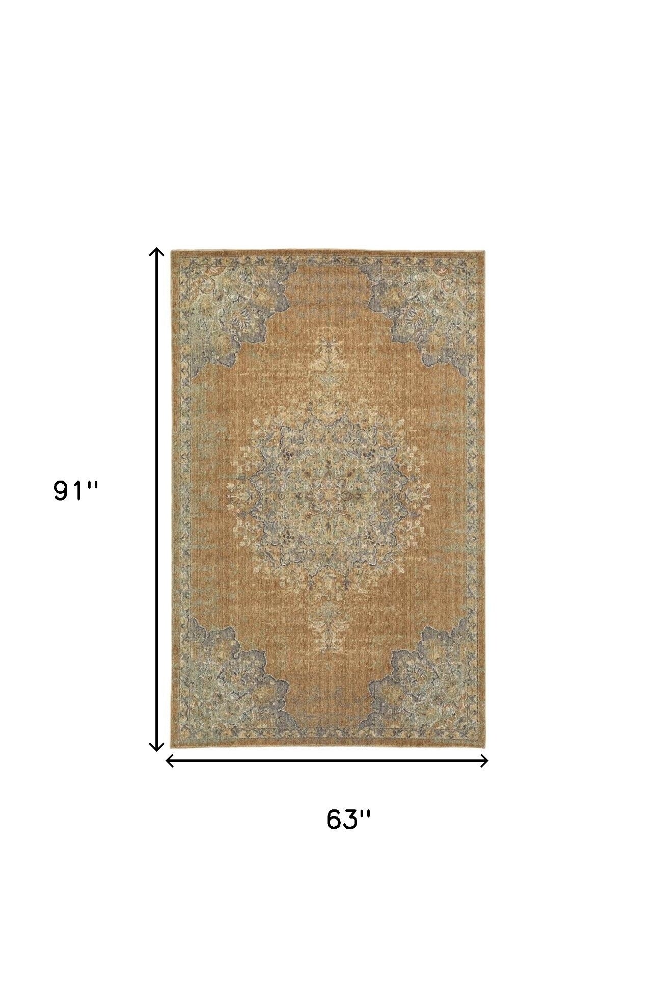 2' X 3' Brown And Gray Wool Medallion Area Rug-Area Rugs-DECOROLALA