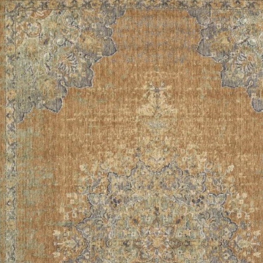 2' X 3' Brown And Gray Wool Medallion Area Rug-Area Rugs-DECOROLALA