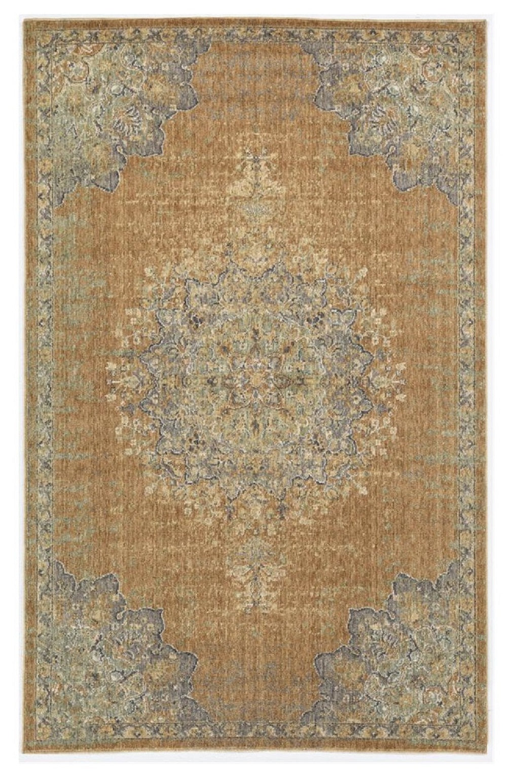 2' X 3' Brown And Gray Wool Medallion Area Rug-Area Rugs-DECOROLALA