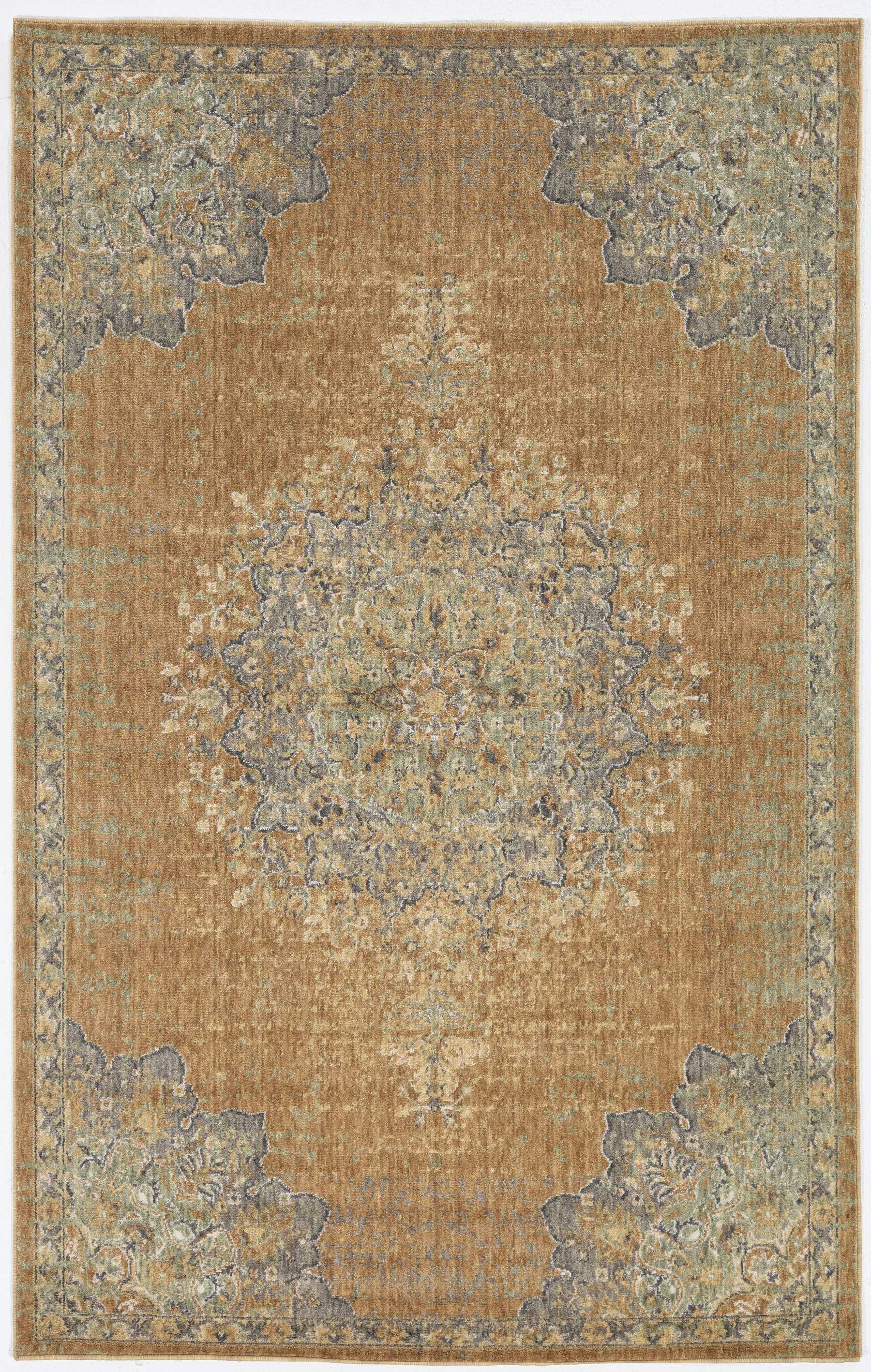 2' X 3' Brown And Gray Wool Medallion Area Rug-Area Rugs-DECOROLALA