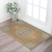 2' X 3' Brown And Gray Wool Medallion Area Rug-Area Rugs-DECOROLALA