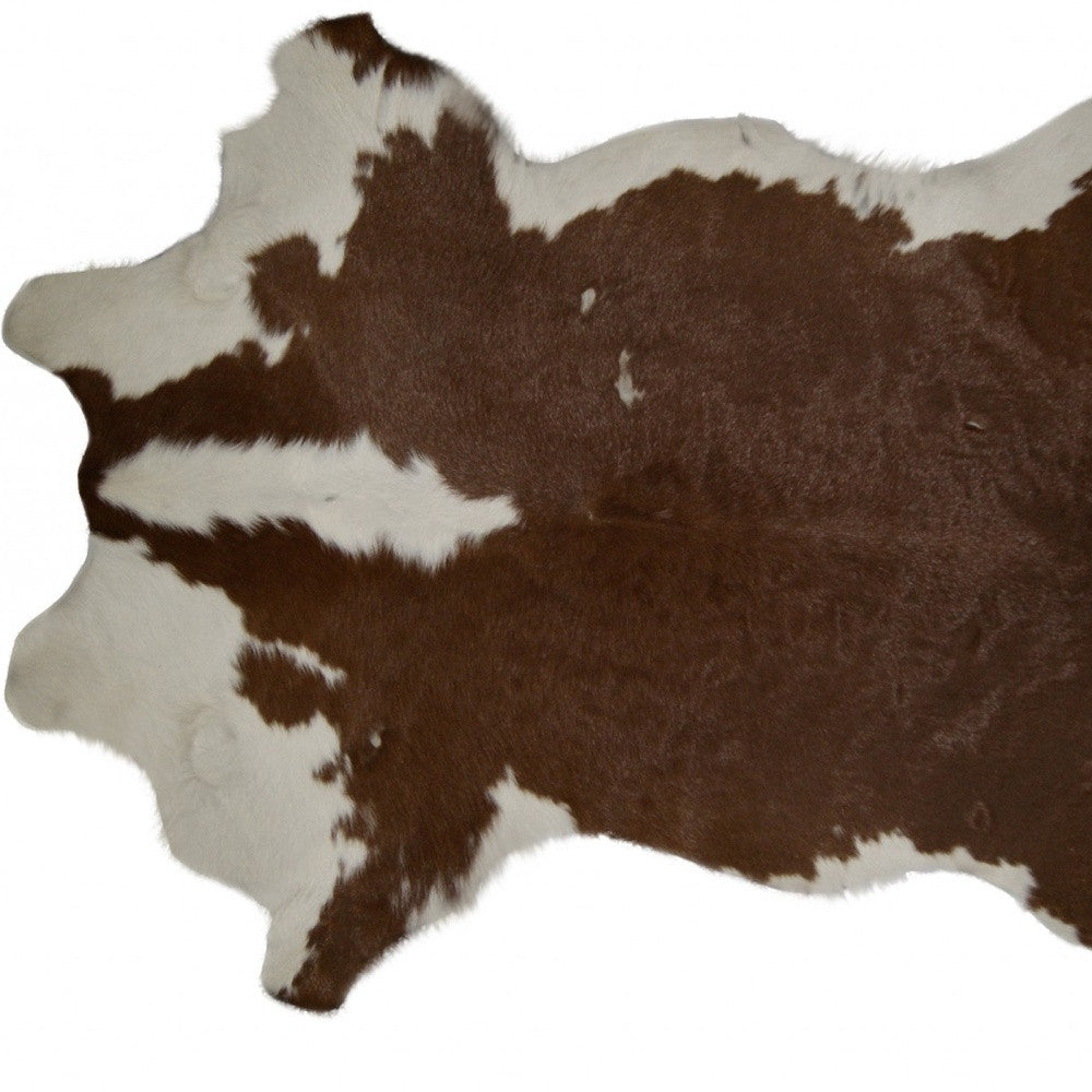 2' X 3' Brown And White Cowhide Cowhide Print Hand Tufted Area Rug-Area Rugs-DECOROLALA