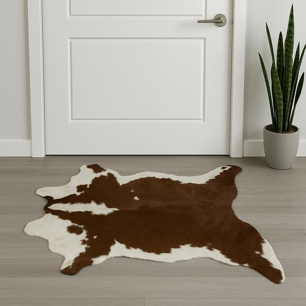 2' X 3' Brown And White Cowhide Cowhide Print Hand Tufted Area Rug-Area Rugs-DECOROLALA