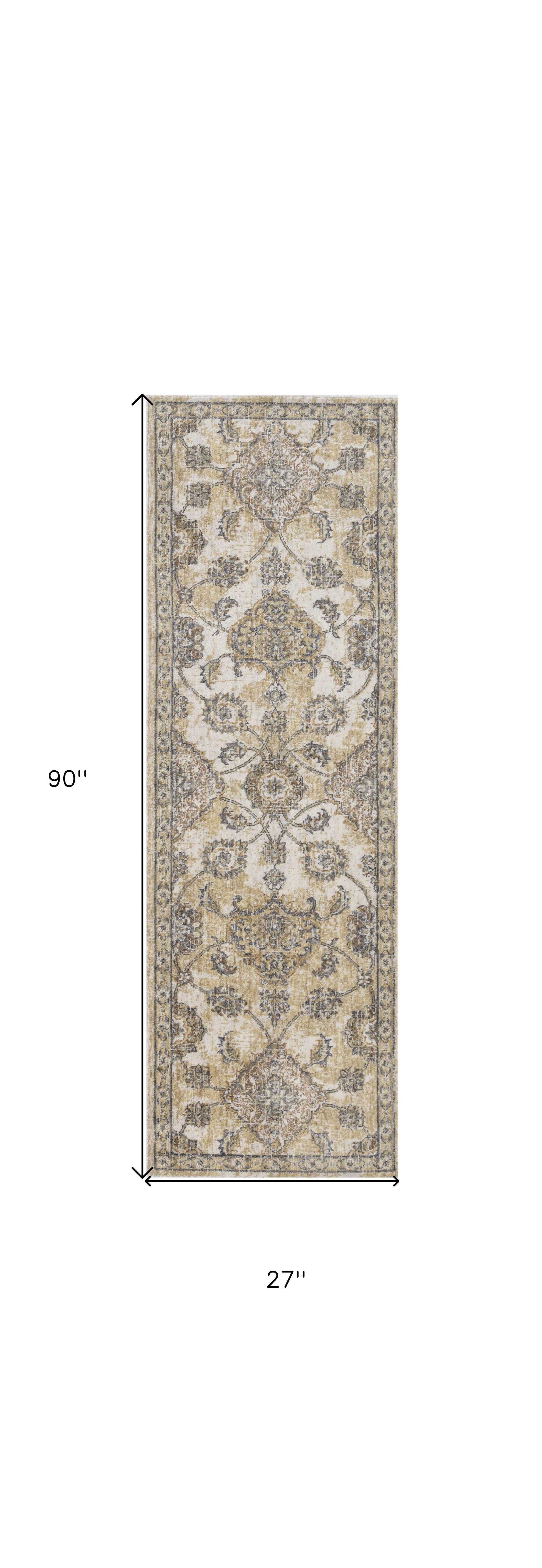 2' X 3' Ivory Beige And Gray Wool Floral Medallion Area Rug-Area Rugs-DECOROLALA