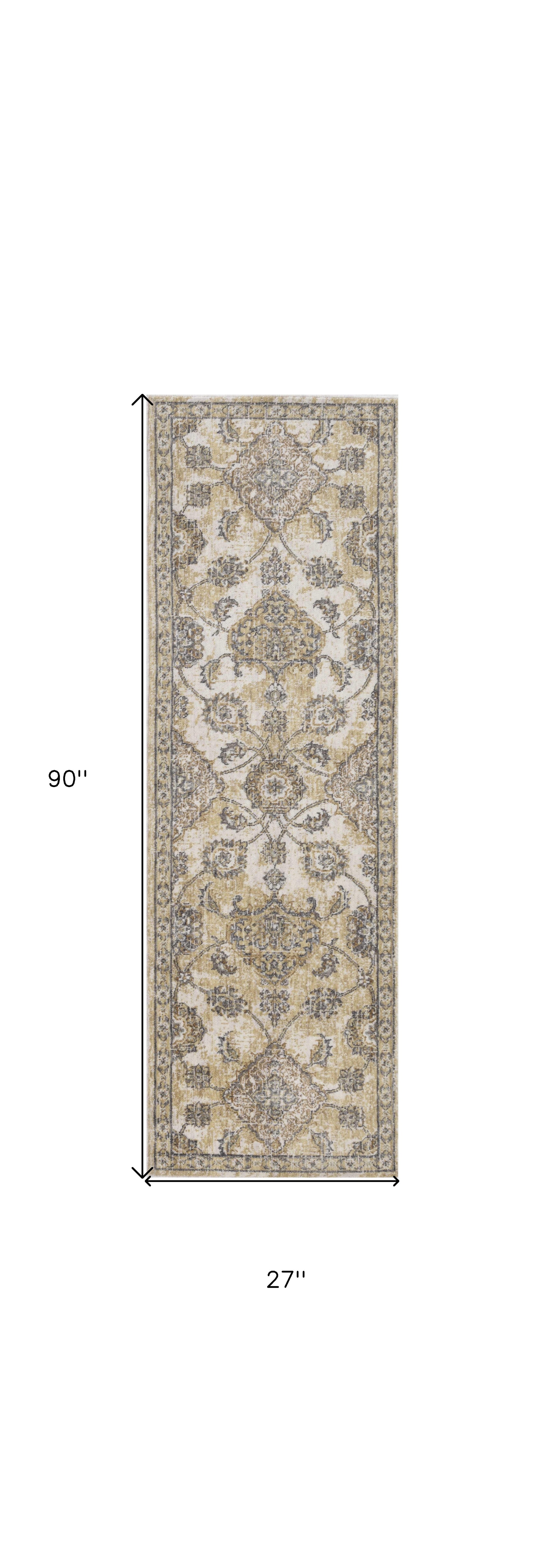 2' X 3' Ivory Beige And Gray Wool Floral Medallion Area Rug-Area Rugs-DECOROLALA