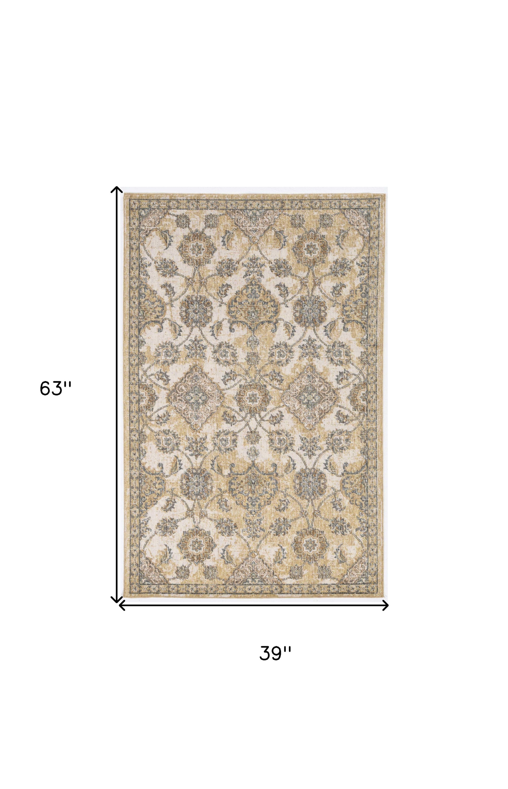 2' X 3' Ivory Beige And Gray Wool Floral Medallion Area Rug-Area Rugs-DECOROLALA