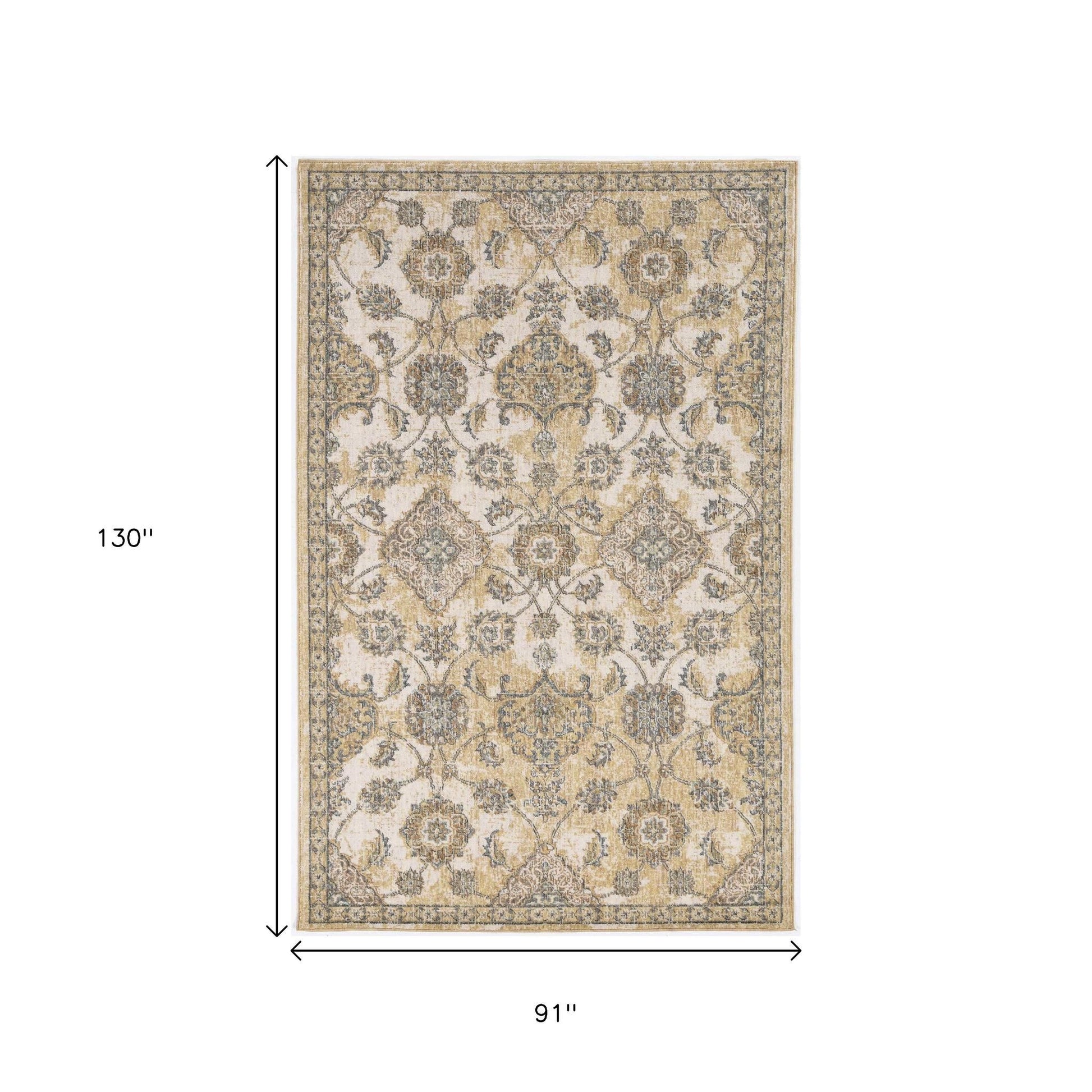 2' X 3' Ivory Beige And Gray Wool Floral Medallion Area Rug-Area Rugs-DECOROLALA
