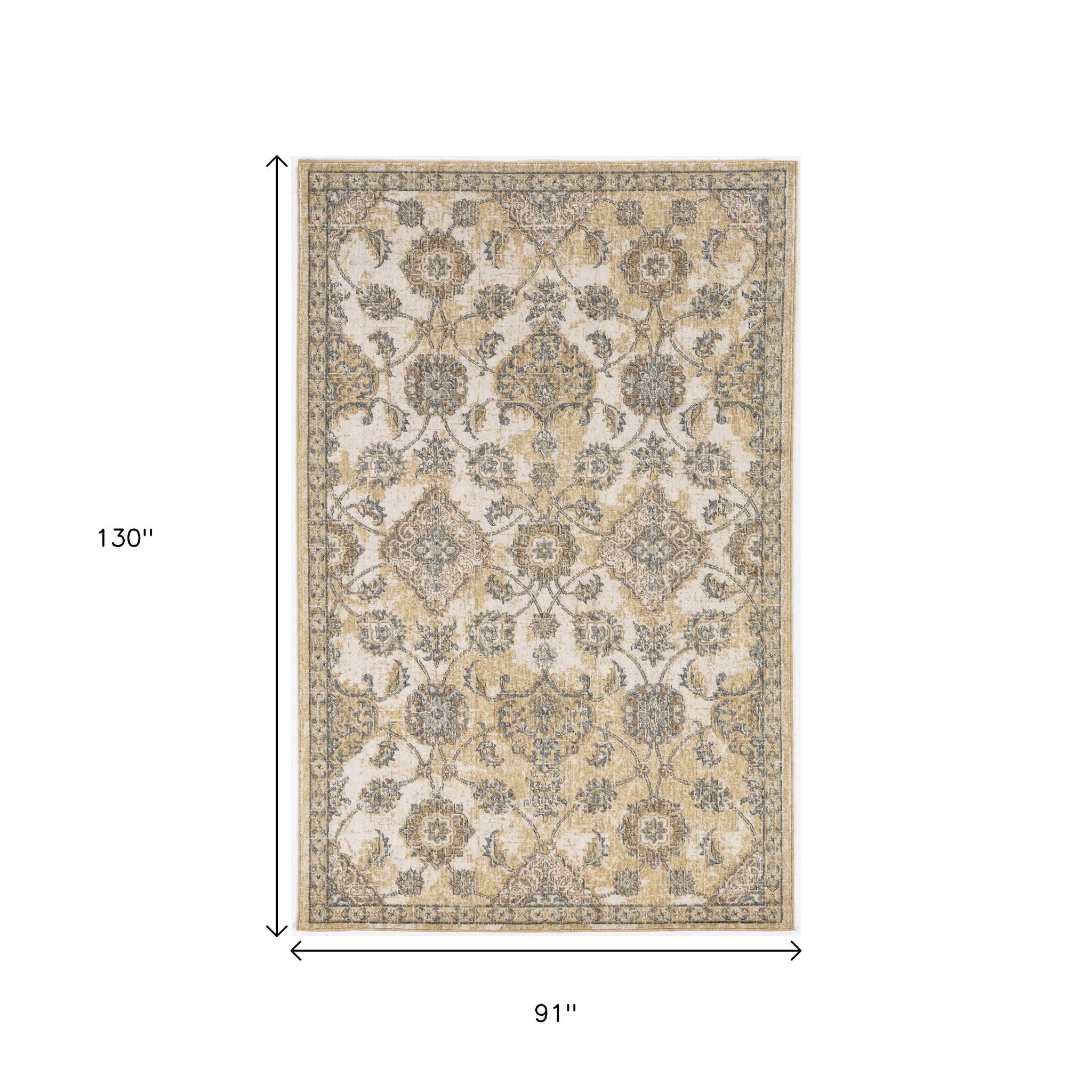 2' X 3' Ivory Beige And Gray Wool Floral Medallion Area Rug-Area Rugs-DECOROLALA