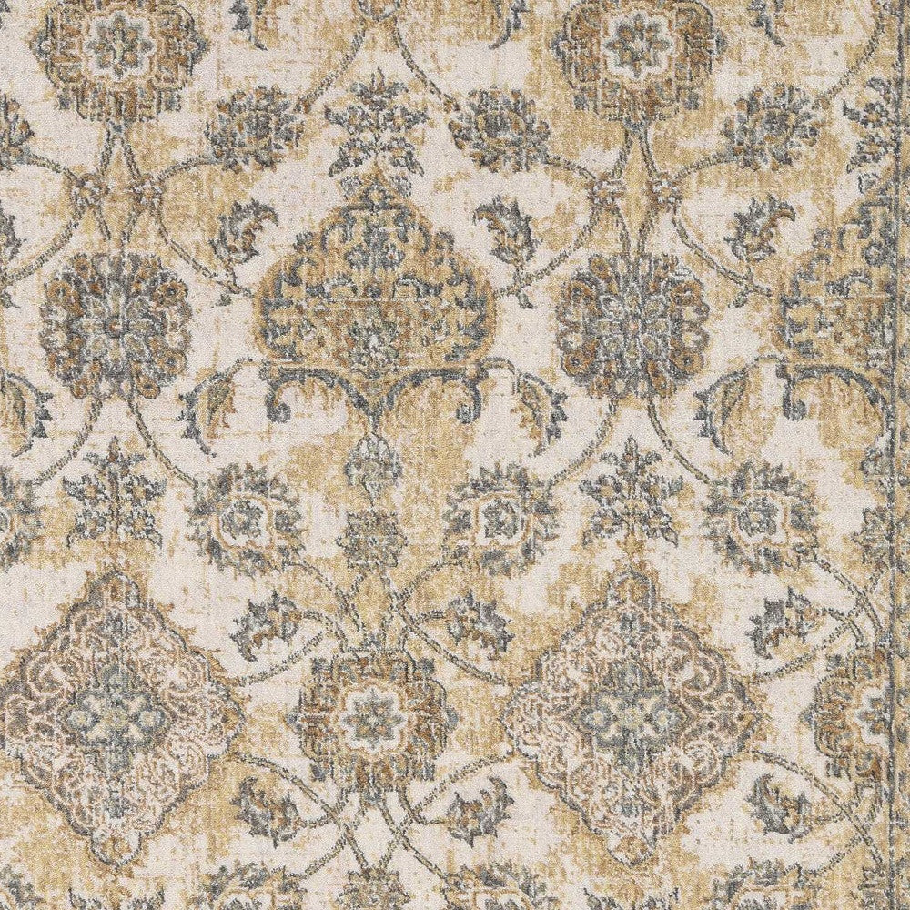 2' X 3' Ivory Beige And Gray Wool Floral Medallion Area Rug-Area Rugs-DECOROLALA
