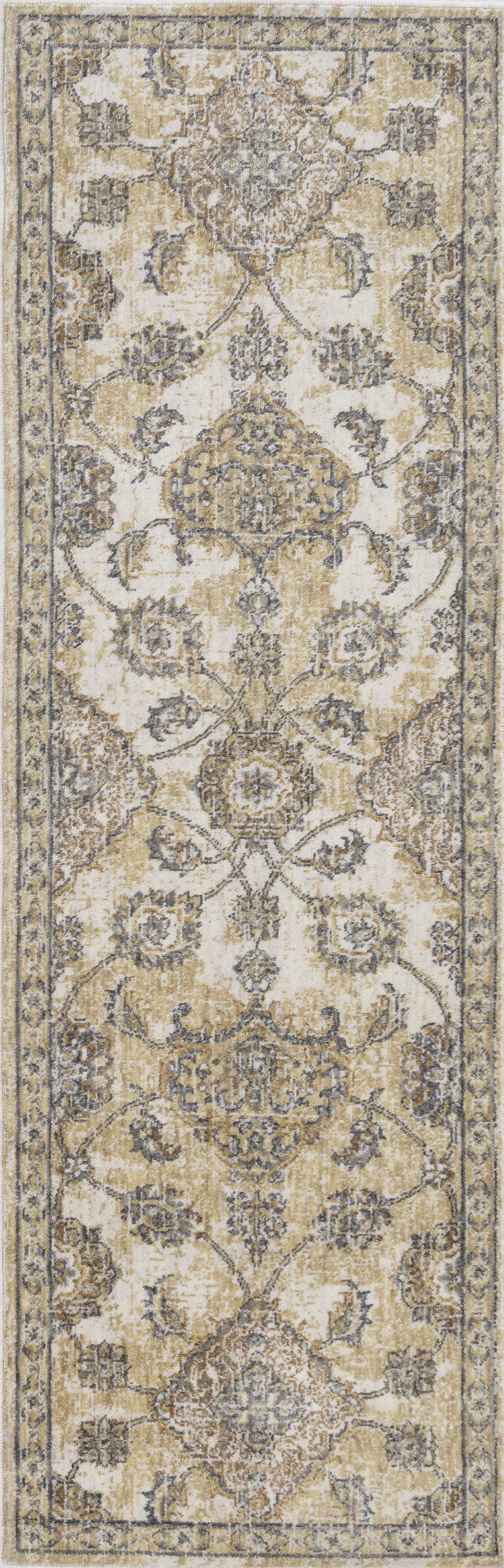 2' X 3' Ivory Beige And Gray Wool Floral Medallion Area Rug-Area Rugs-DECOROLALA