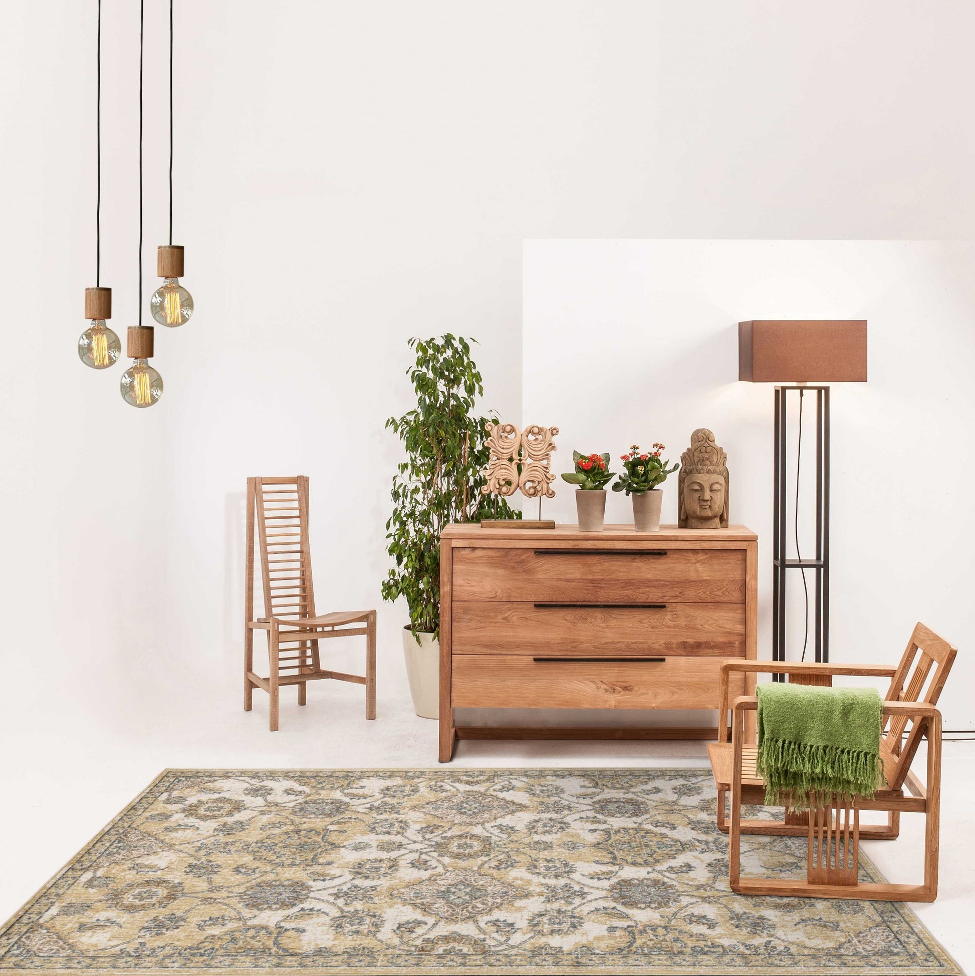 2' X 3' Ivory Beige And Gray Wool Floral Medallion Area Rug-Area Rugs-DECOROLALA