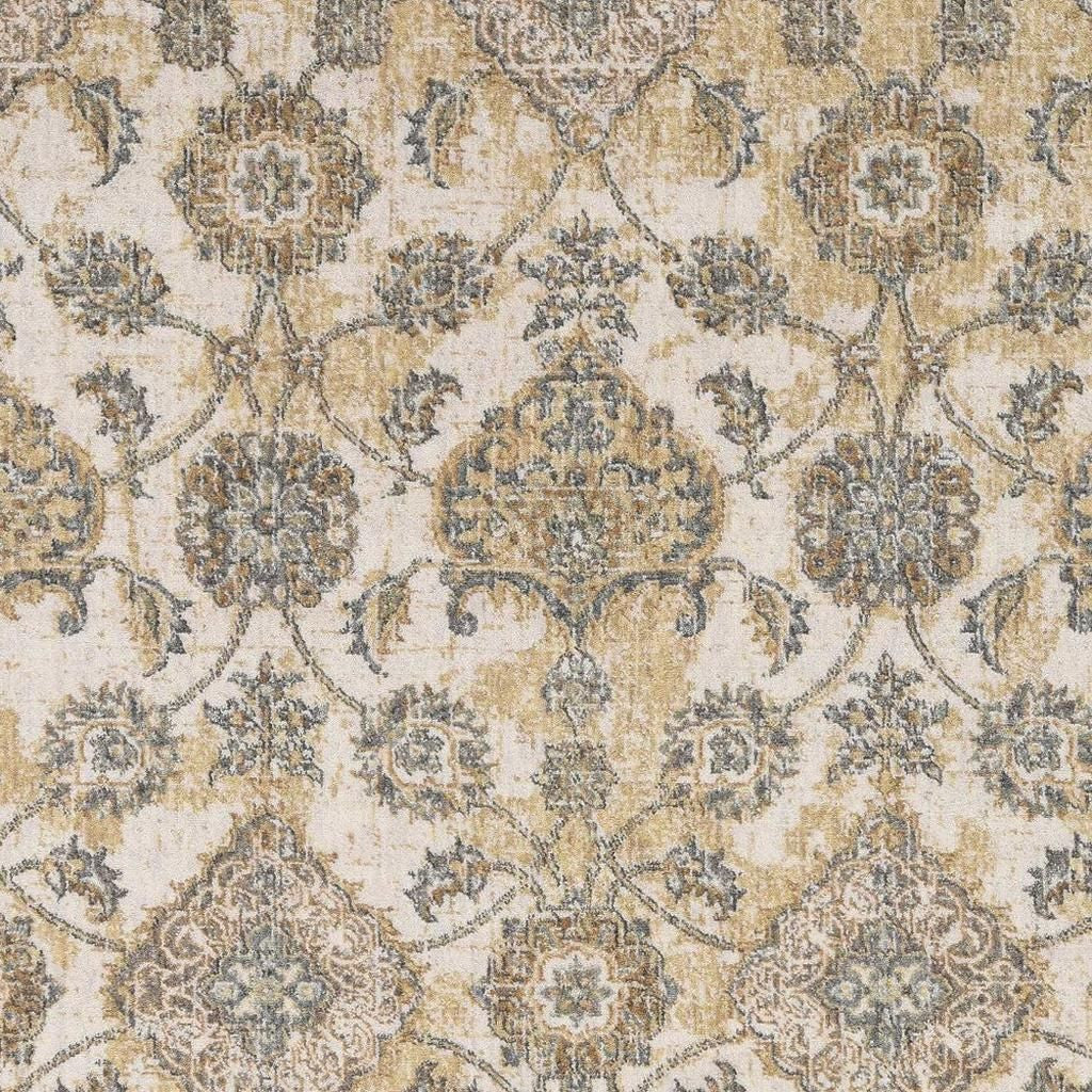 2' X 3' Ivory Beige And Gray Wool Floral Medallion Area Rug-Area Rugs-DECOROLALA
