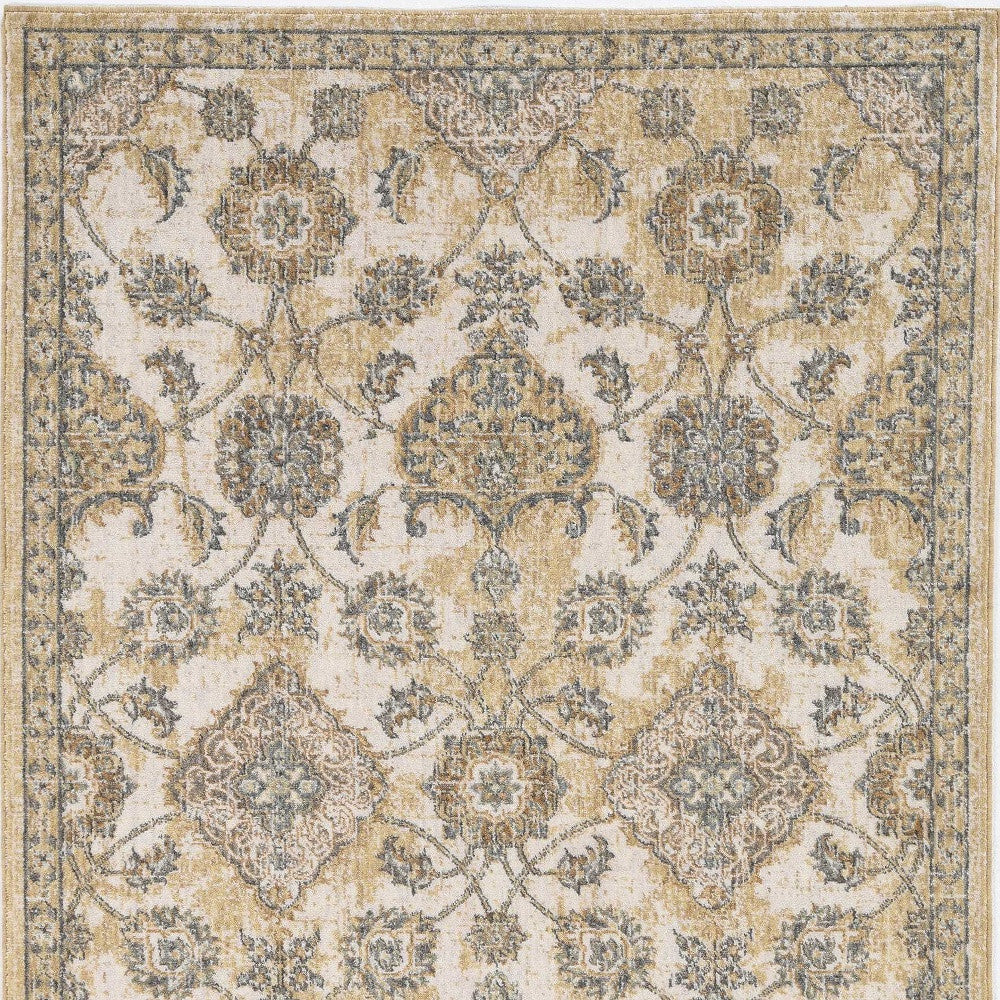 2' X 3' Ivory Beige And Gray Wool Floral Medallion Area Rug-Area Rugs-DECOROLALA