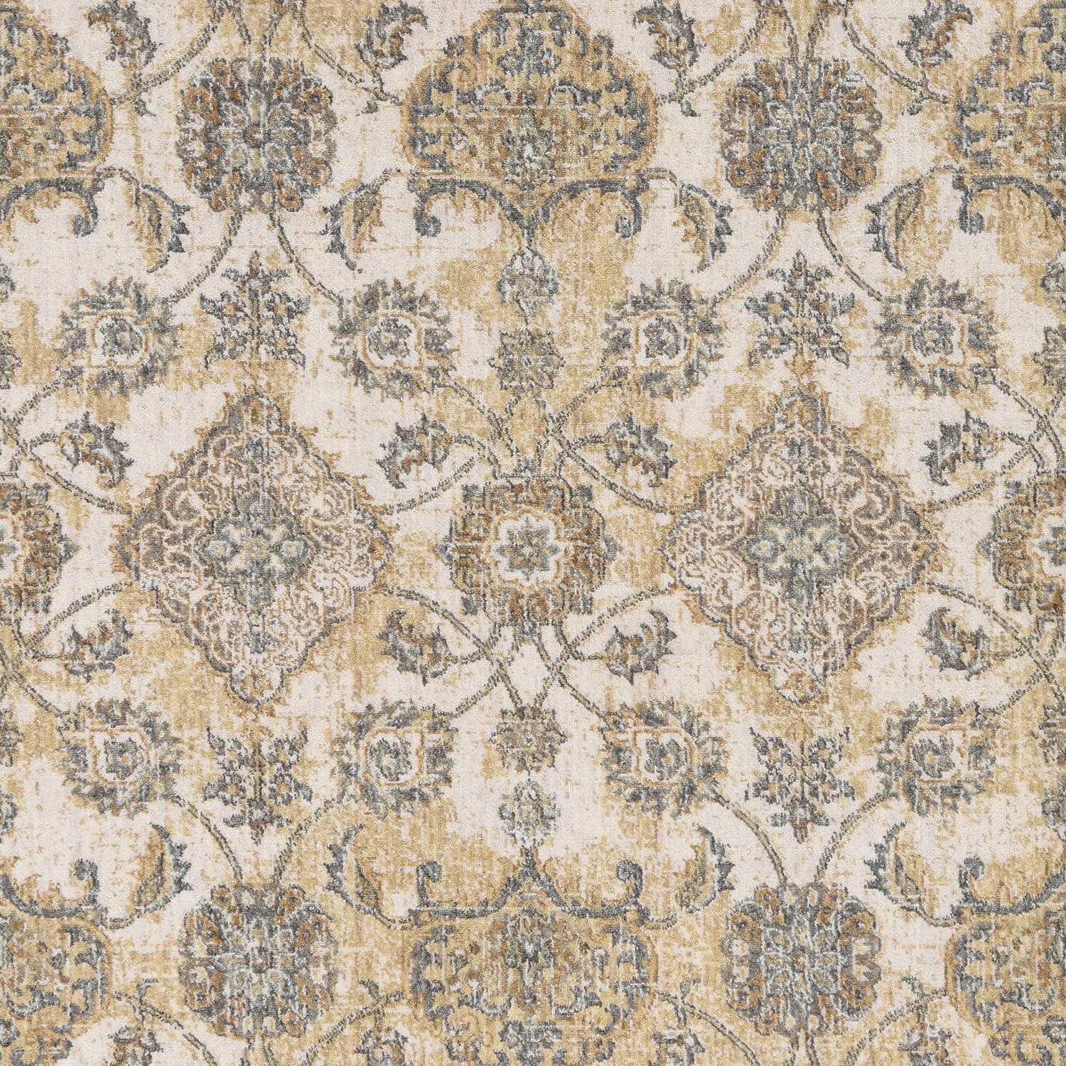 2' X 3' Ivory Beige And Gray Wool Floral Medallion Area Rug-Area Rugs-DECOROLALA