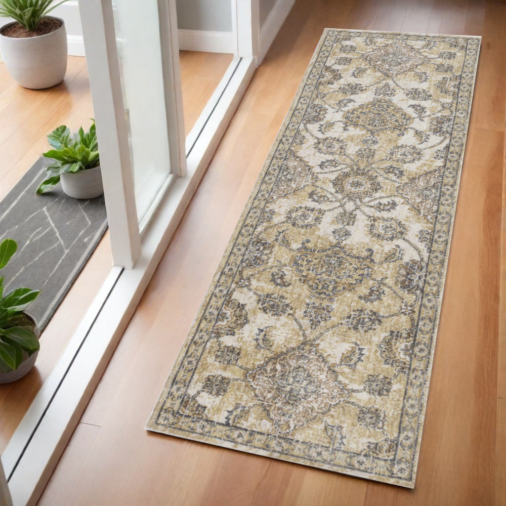 2' X 3' Ivory Beige And Gray Wool Floral Medallion Area Rug-Area Rugs-DECOROLALA