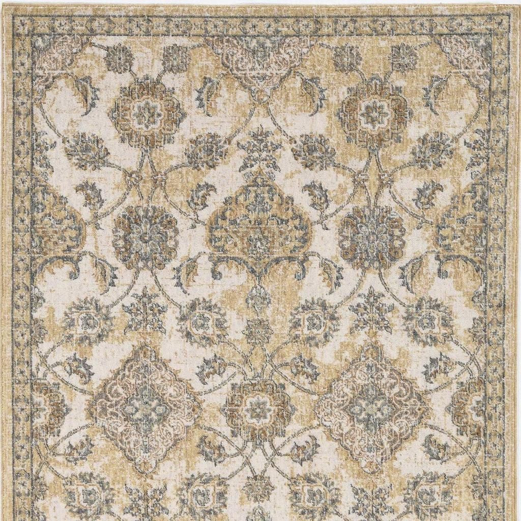 2' X 3' Ivory Beige And Gray Wool Floral Medallion Area Rug-Area Rugs-DECOROLALA