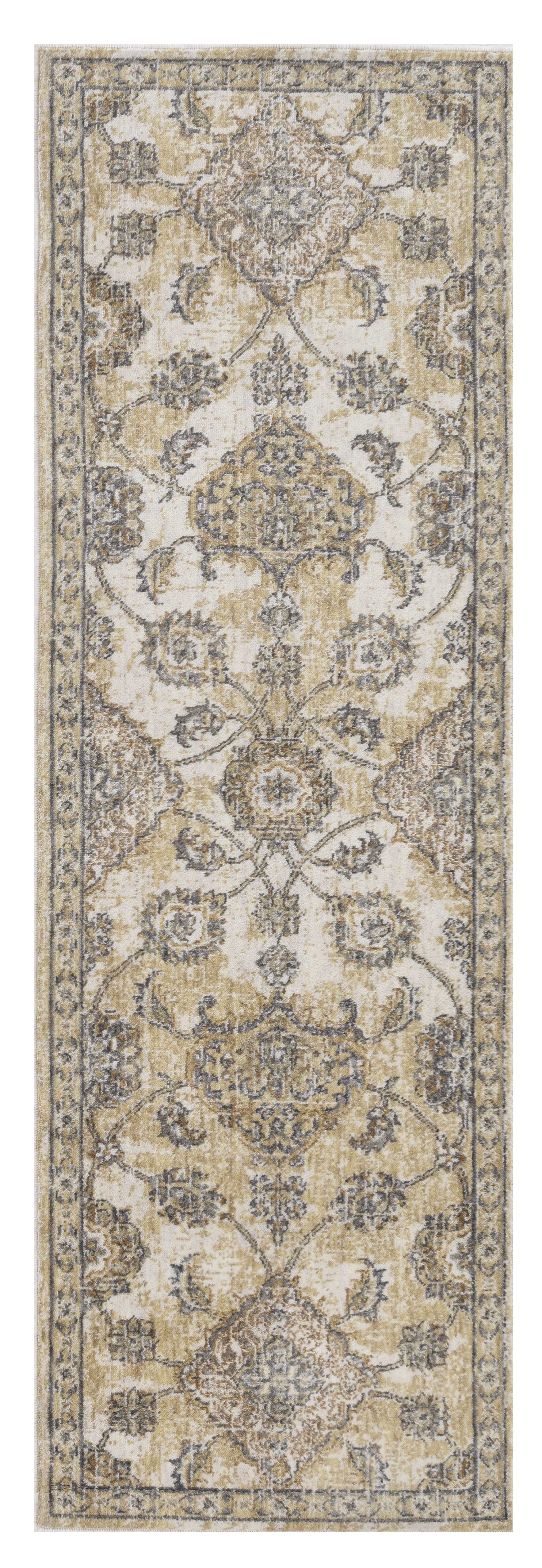 2' X 3' Ivory Beige And Gray Wool Floral Medallion Area Rug-Area Rugs-DECOROLALA