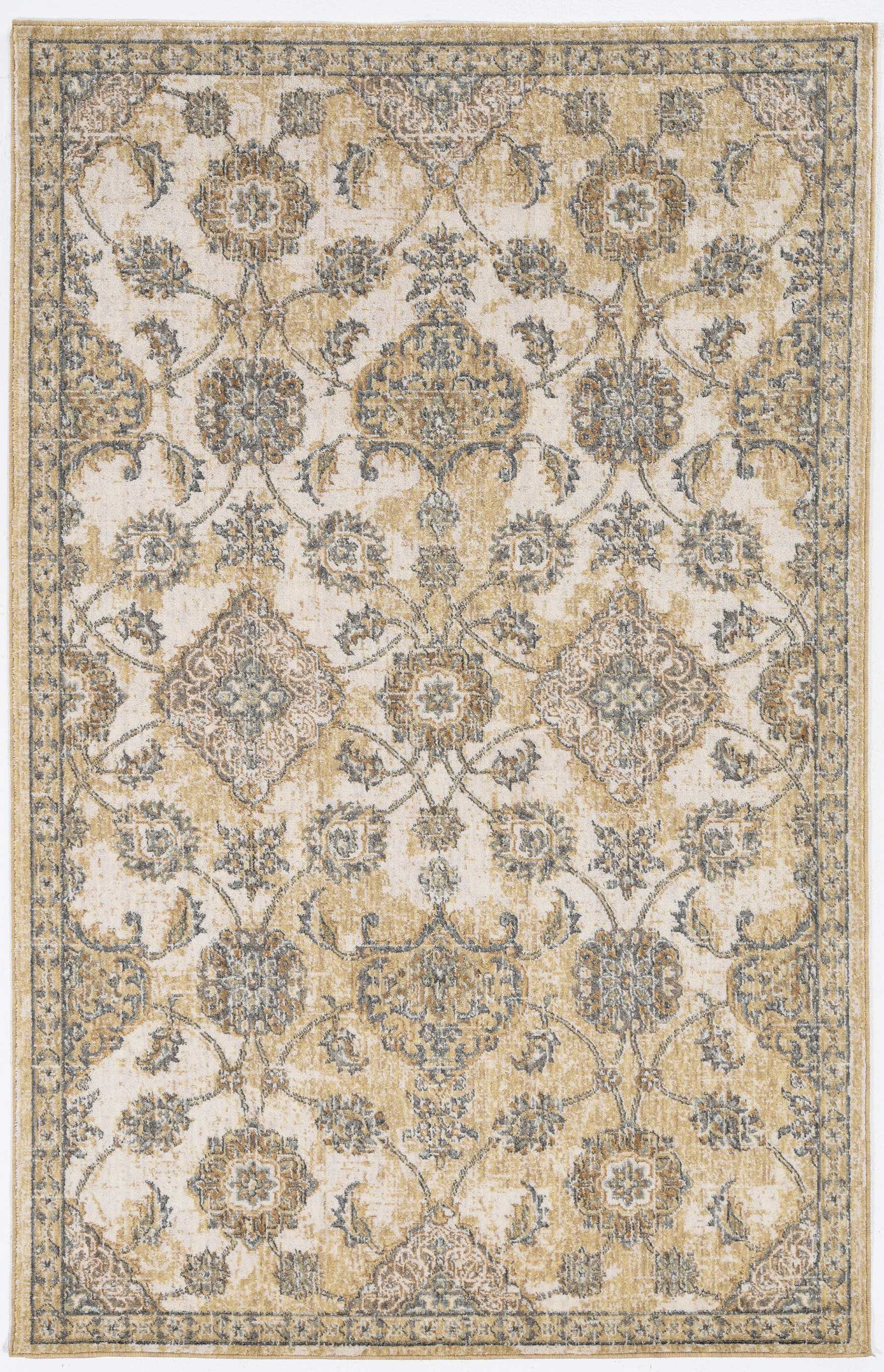 2' X 3' Ivory Beige And Gray Wool Floral Medallion Area Rug-Area Rugs-DECOROLALA