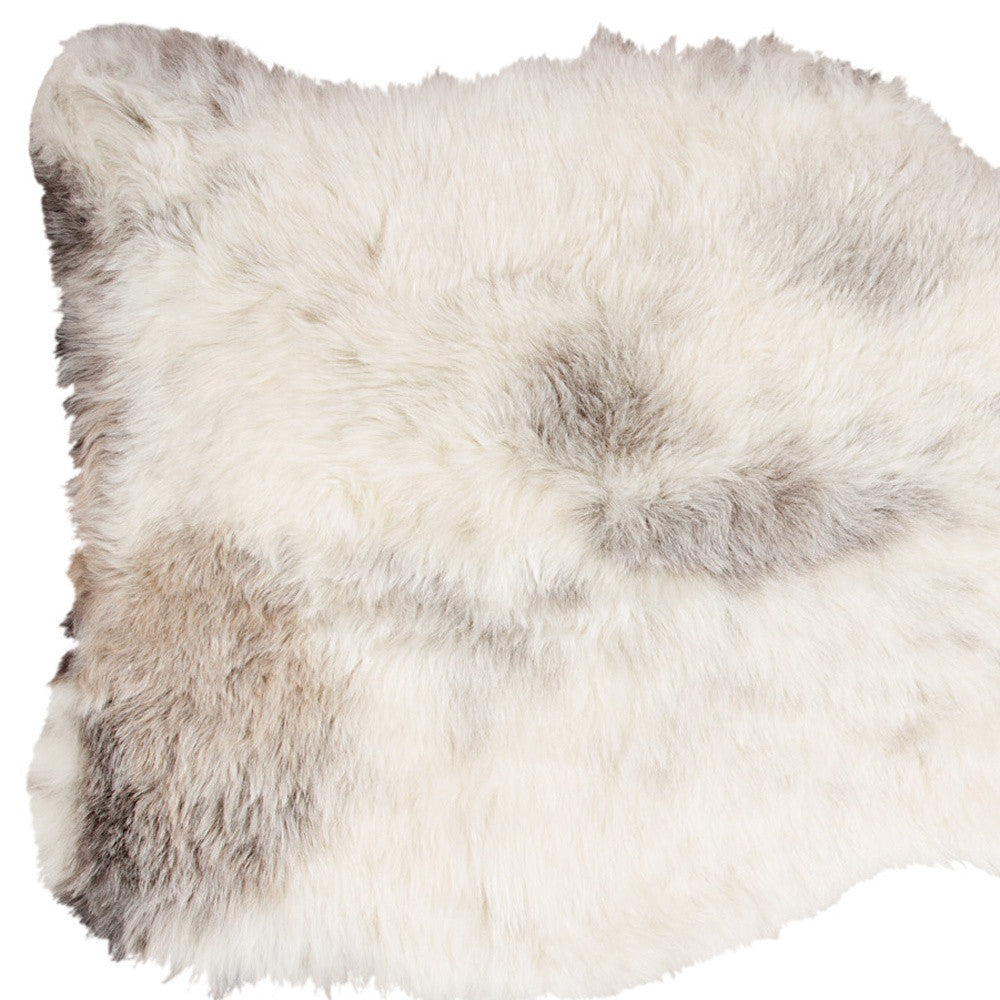 2' X 3' Ivory Black and Gray Spotted Shag Sheepskin Area Rug-Area Rugs-DECOROLALA