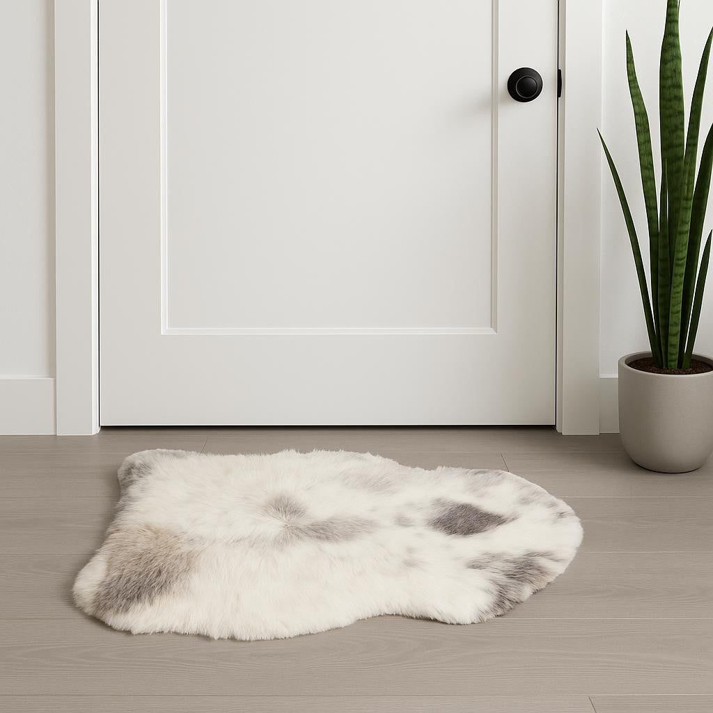 2' X 3' Ivory Black and Gray Spotted Shag Sheepskin Area Rug-Area Rugs-DECOROLALA