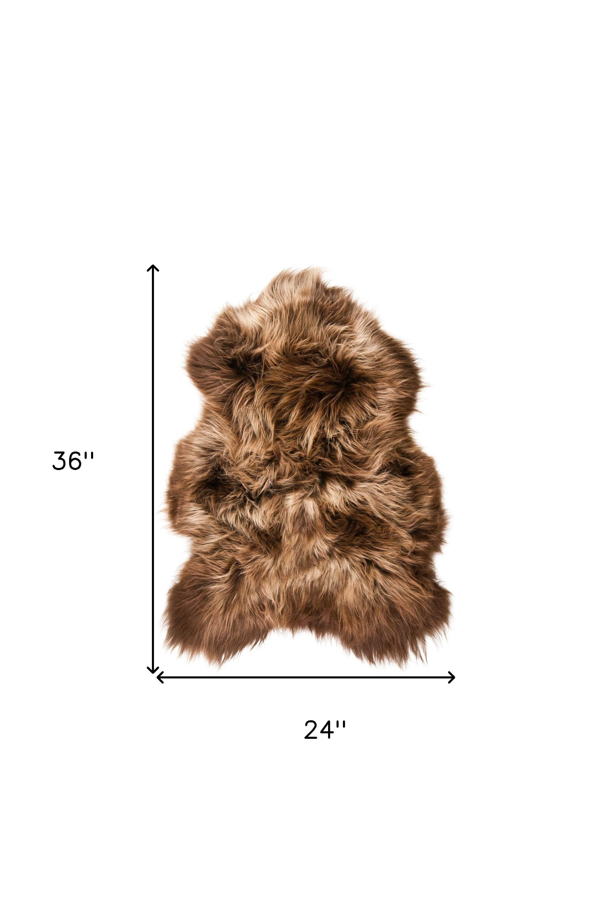 2' X 3' Light Brown And Brown Genuine Sheepskin Animal Print Shag Area Rug-Area Rugs-DECOROLALA