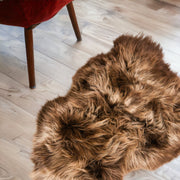 2' X 3' Light Brown And Brown Genuine Sheepskin Animal Print Shag Area Rug-Area Rugs-DECOROLALA