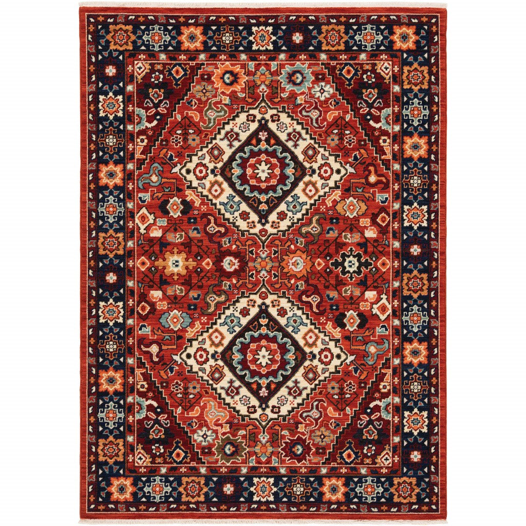 2' X 3' Red Blue Machine Woven Oriental Indoor Area Rug-Area Rugs-DECOROLALA