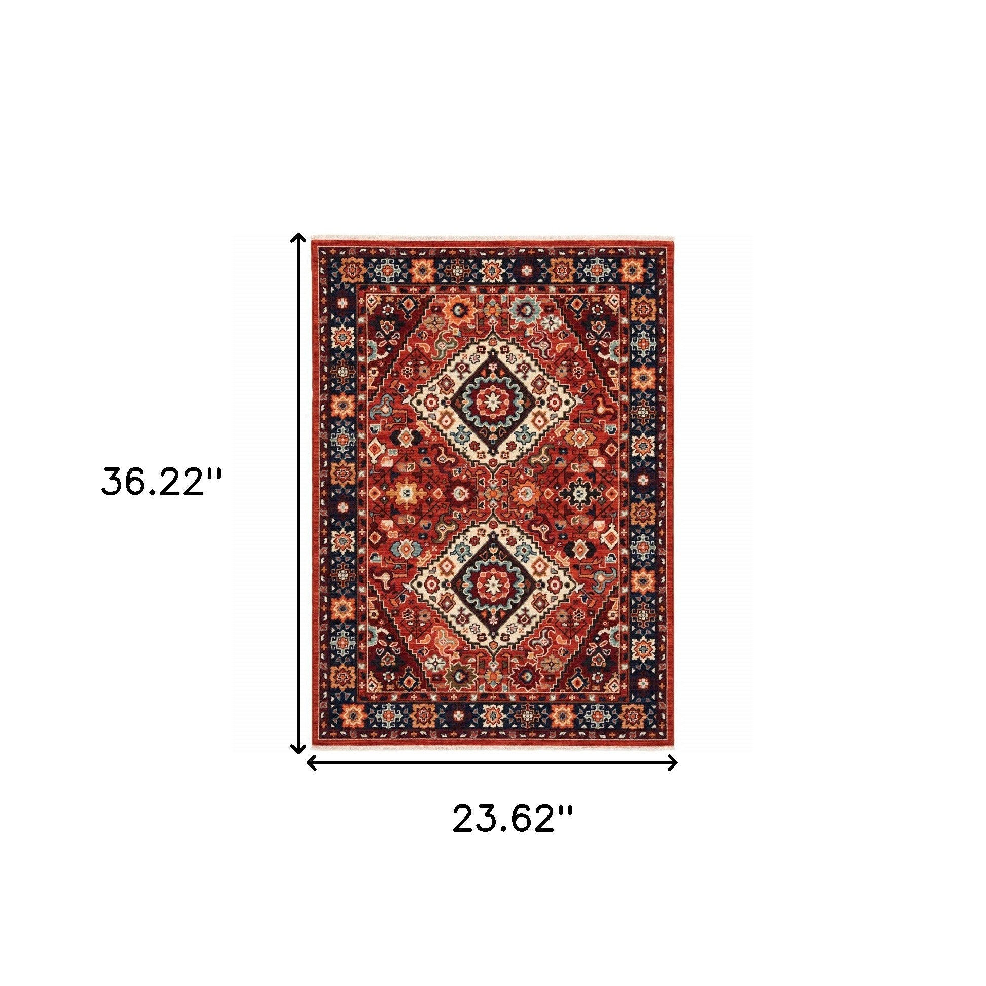 2' X 3' Red Blue Machine Woven Oriental Indoor Area Rug-Area Rugs-DECOROLALA