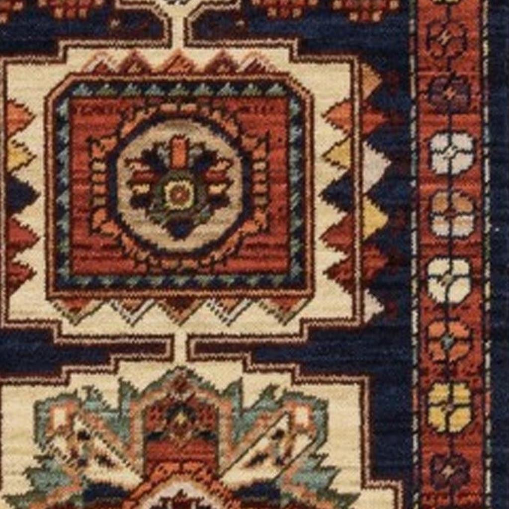 2' X 3' Red Blue Machine Woven Oriental Indoor Area Rug-Area Rugs-DECOROLALA
