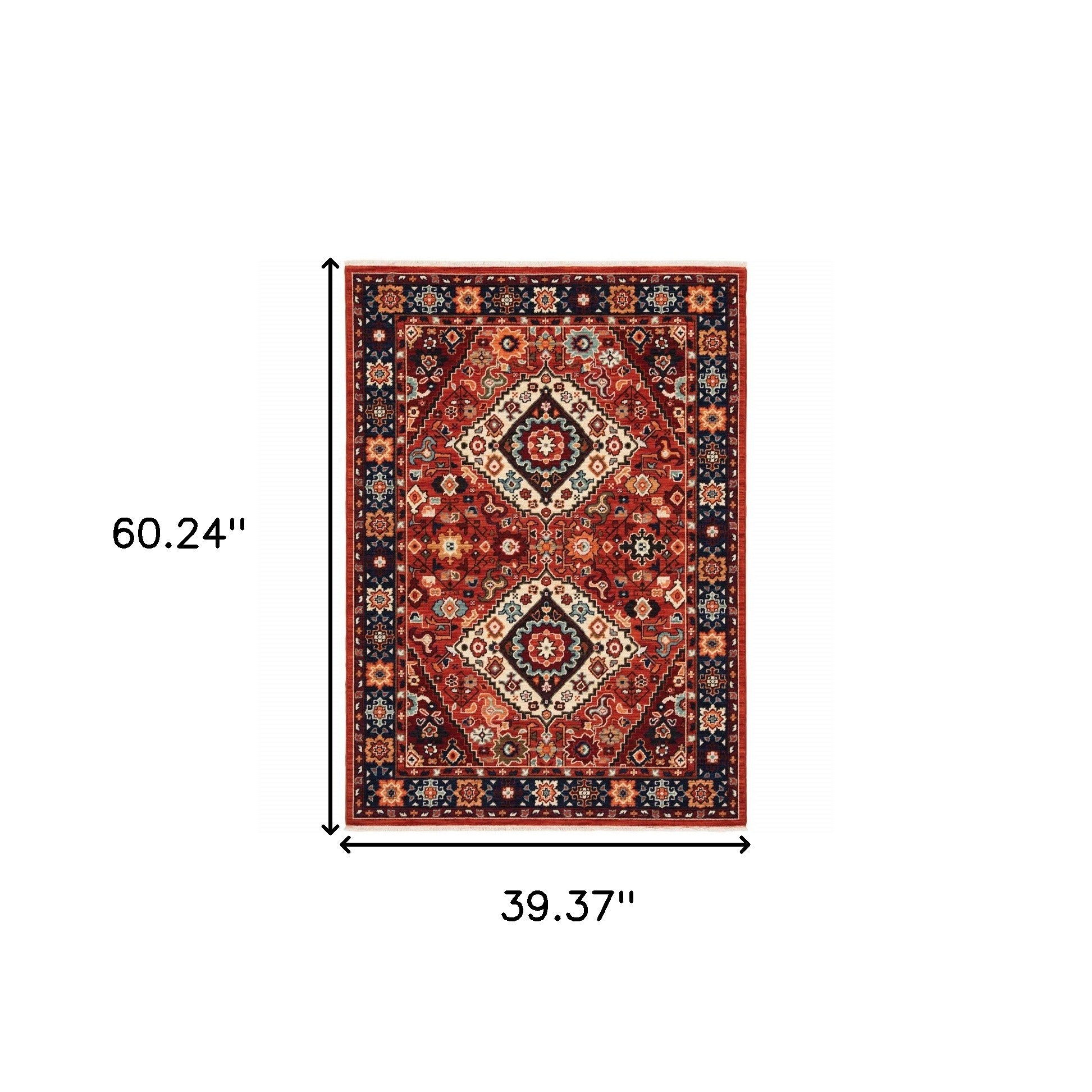 2' X 3' Red Blue Machine Woven Oriental Indoor Area Rug-Area Rugs-DECOROLALA