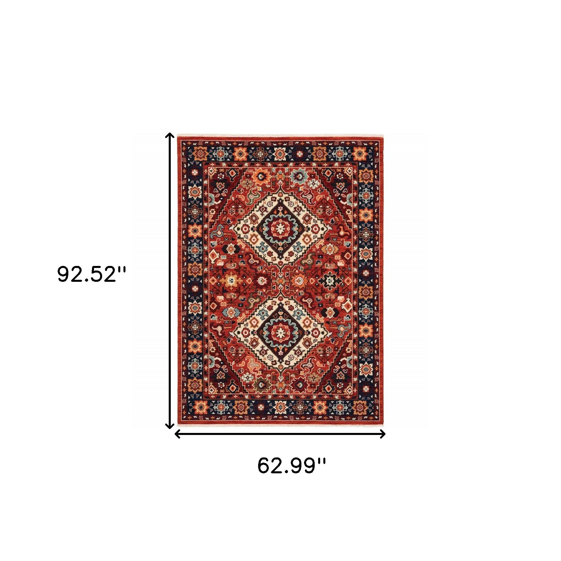 2' X 3' Red Blue Machine Woven Oriental Indoor Area Rug-Area Rugs-DECOROLALA