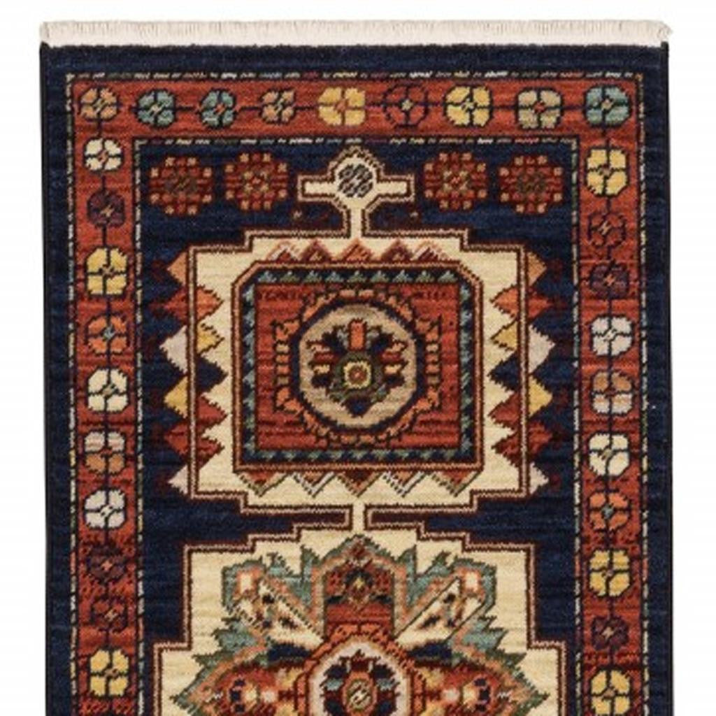 2' X 3' Red Blue Machine Woven Oriental Indoor Area Rug-Area Rugs-DECOROLALA