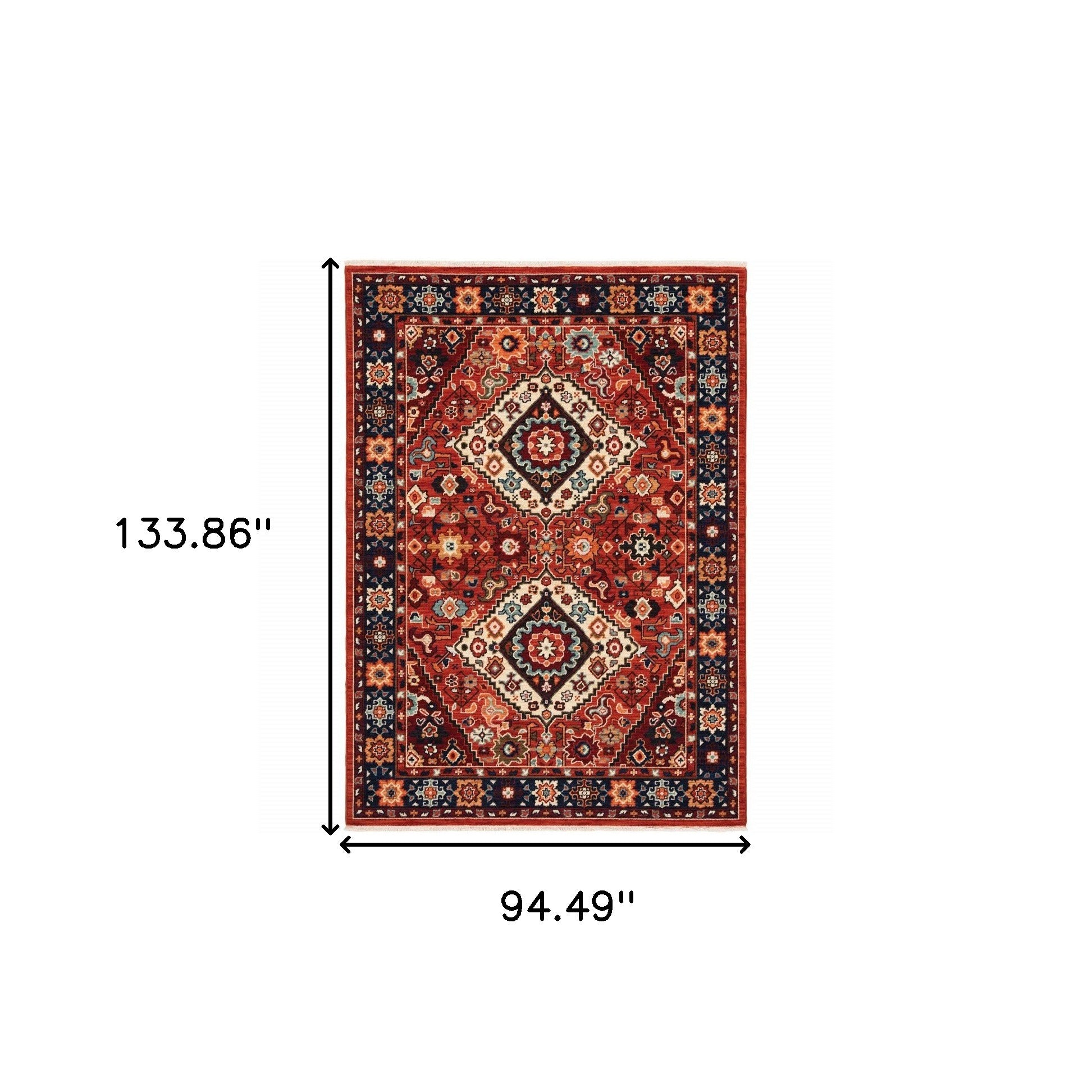 2' X 3' Red Blue Machine Woven Oriental Indoor Area Rug-Area Rugs-DECOROLALA