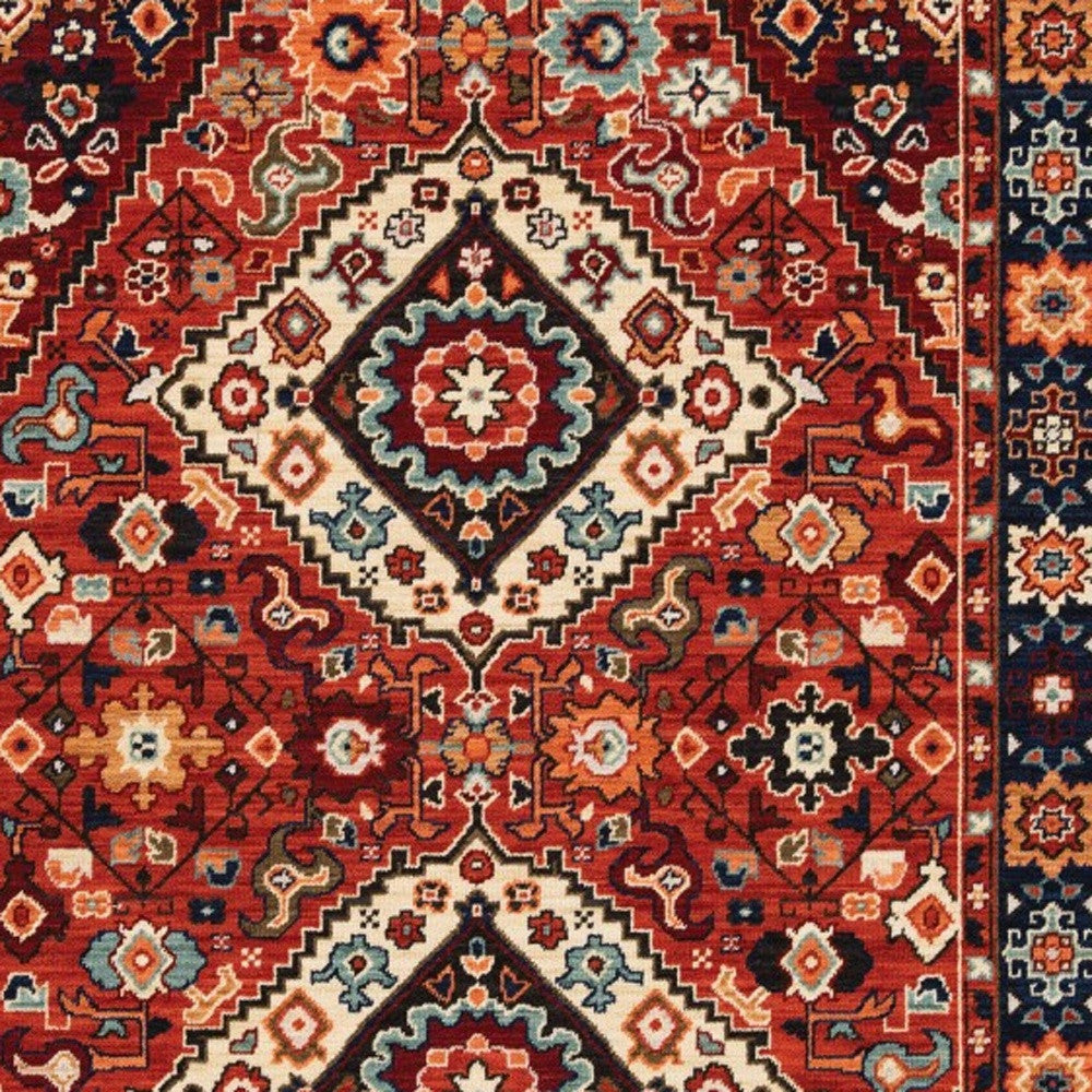 2' X 3' Red Blue Machine Woven Oriental Indoor Area Rug-Area Rugs-DECOROLALA