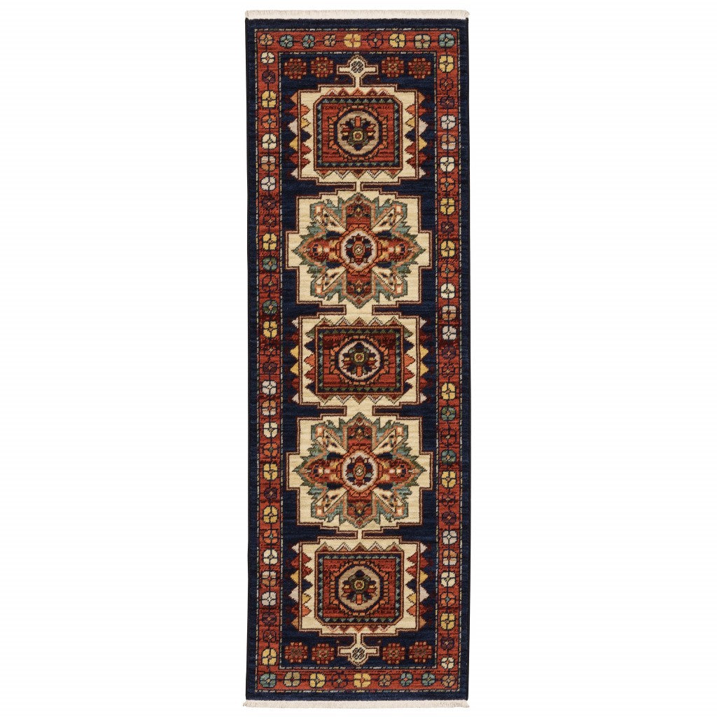 2' X 3' Red Blue Machine Woven Oriental Indoor Area Rug-Area Rugs-DECOROLALA