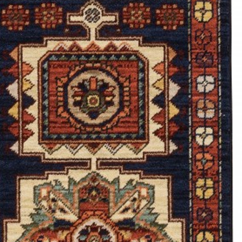 2' X 3' Red Blue Machine Woven Oriental Indoor Area Rug-Area Rugs-DECOROLALA