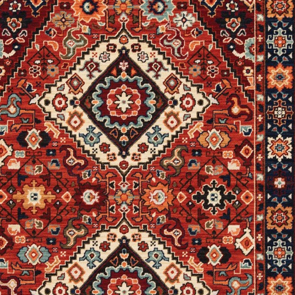 2' X 3' Red Blue Machine Woven Oriental Indoor Area Rug-Area Rugs-DECOROLALA