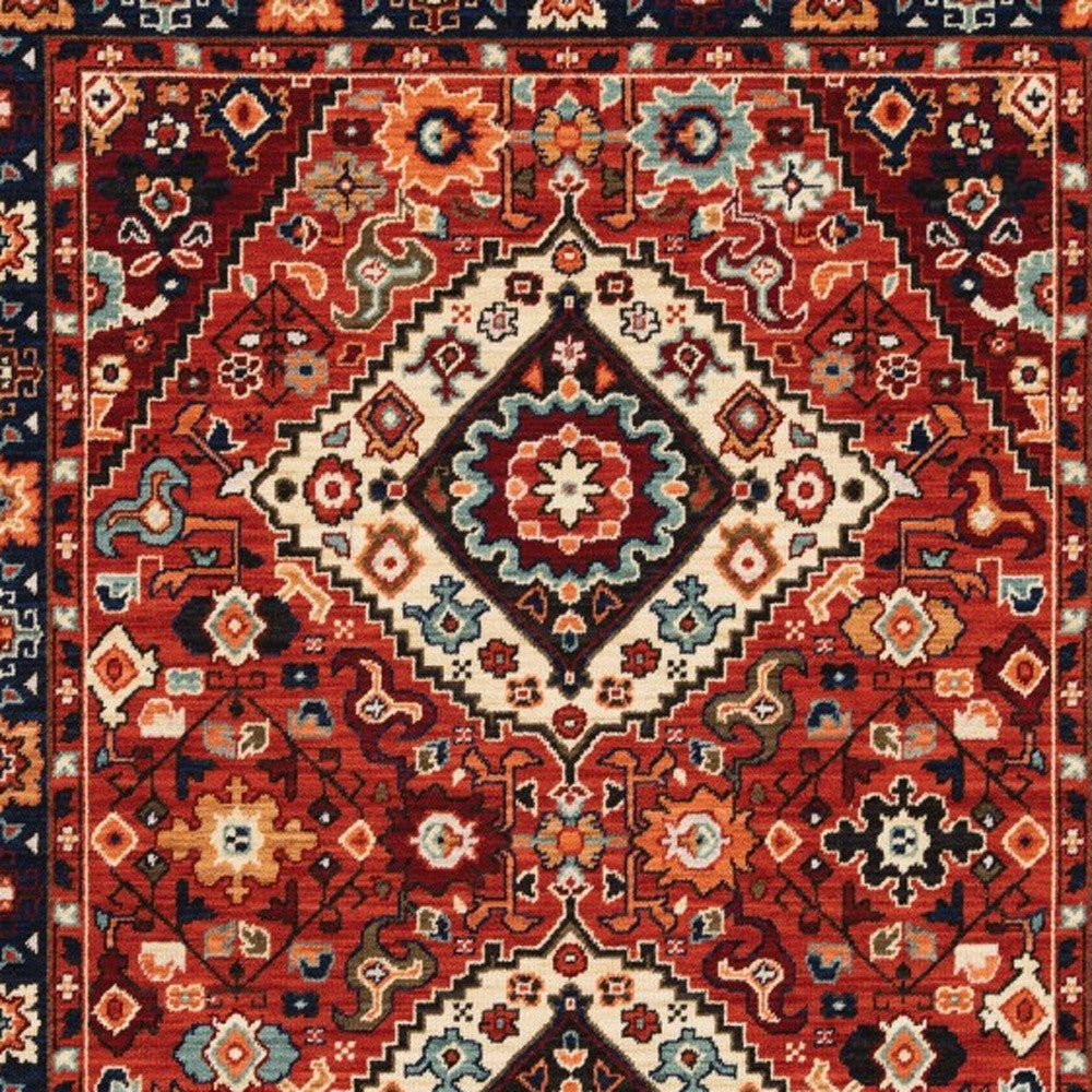 2' X 3' Red Blue Machine Woven Oriental Indoor Area Rug-Area Rugs-DECOROLALA